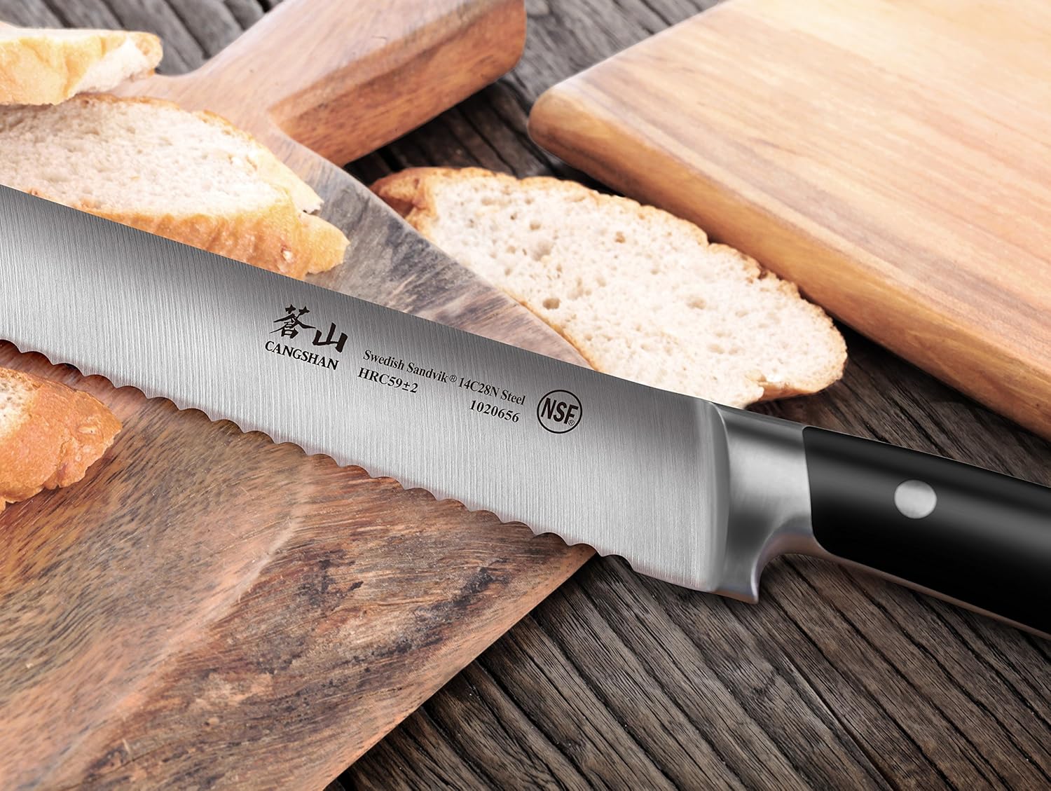 Cangshan TS Series 1020663 Swedish 14C28N Steel Forged 8-Inch Bread Knife and Wood Sheath Set