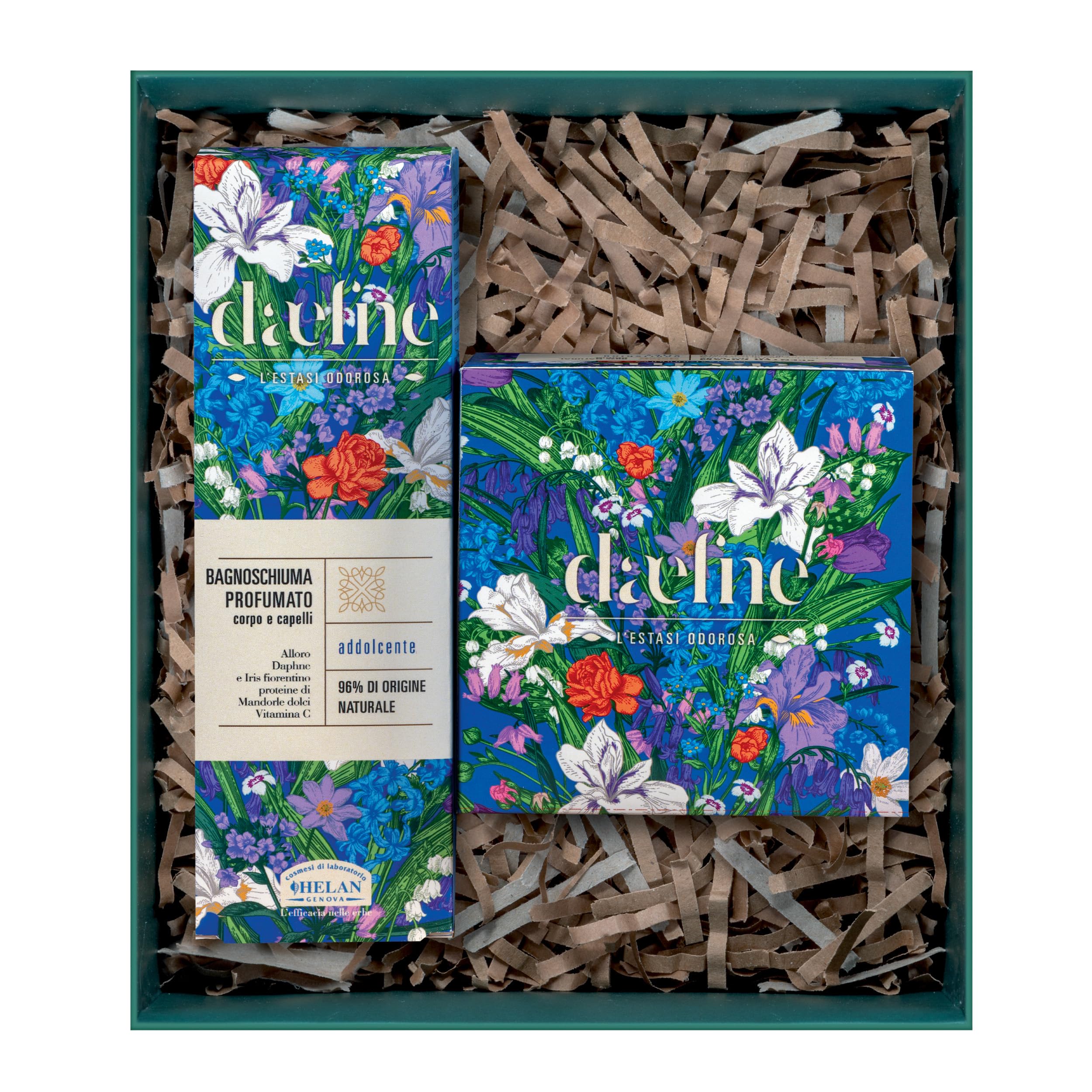 Helan, Daefne - Geschenkset für Damen mit Shampoo und Körperbad mit Vitamin C 200 ml + feuchtigkeitsspendende Körpercreme trockene Haut parfümiert mit Süßmandelöl 200 ml, Geschenkset