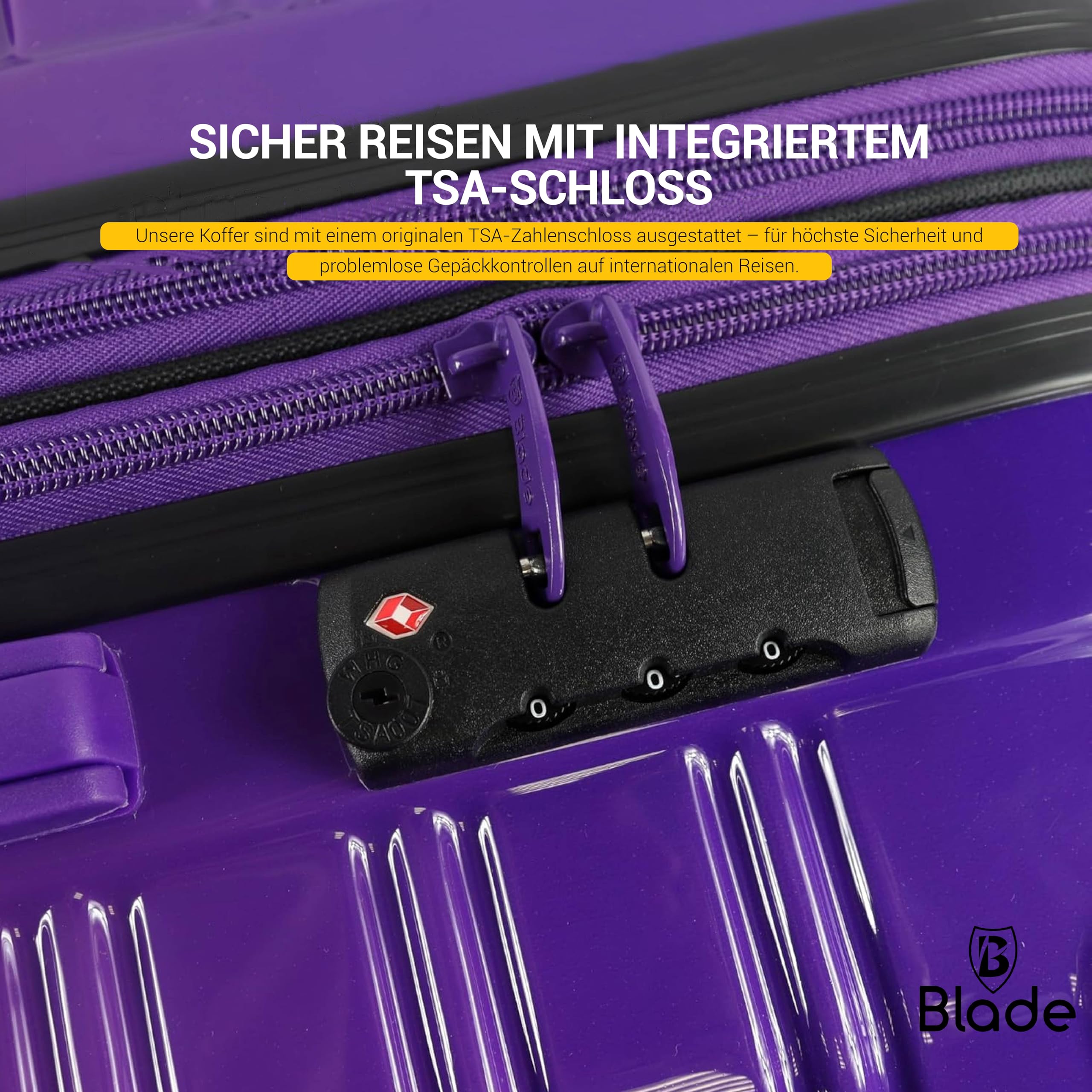 Blade Erweiterbares Handgepäck - Hartschalen Koffer Trolley - Leichter Reisekoffer Handgepäck aus ABS+PC mit TSA Schloss - 4 Spinner Räder Koffer- Rollkoffer (Lila-L)