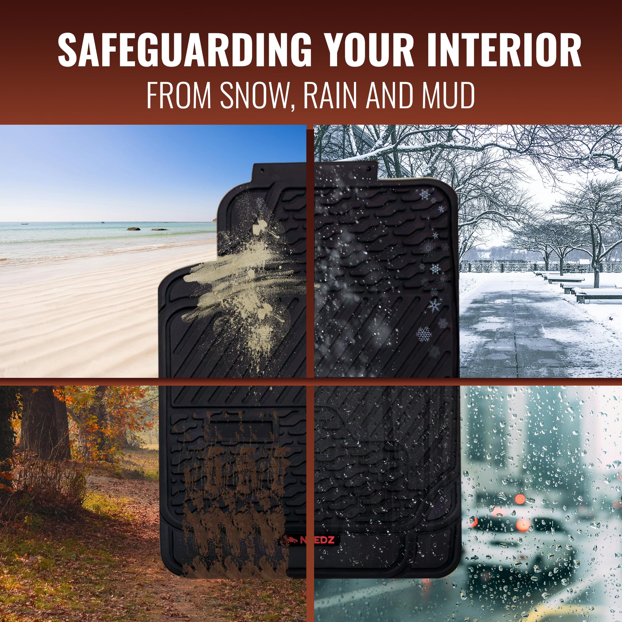 NEEDZ UltraGuard Floor Mats for Cars Trucks and SUVs HydroShield Waterproof Weather-Resistant Sturdy Rubber Customizable Trim-to-Fit Protection Anti-Slip — view 4