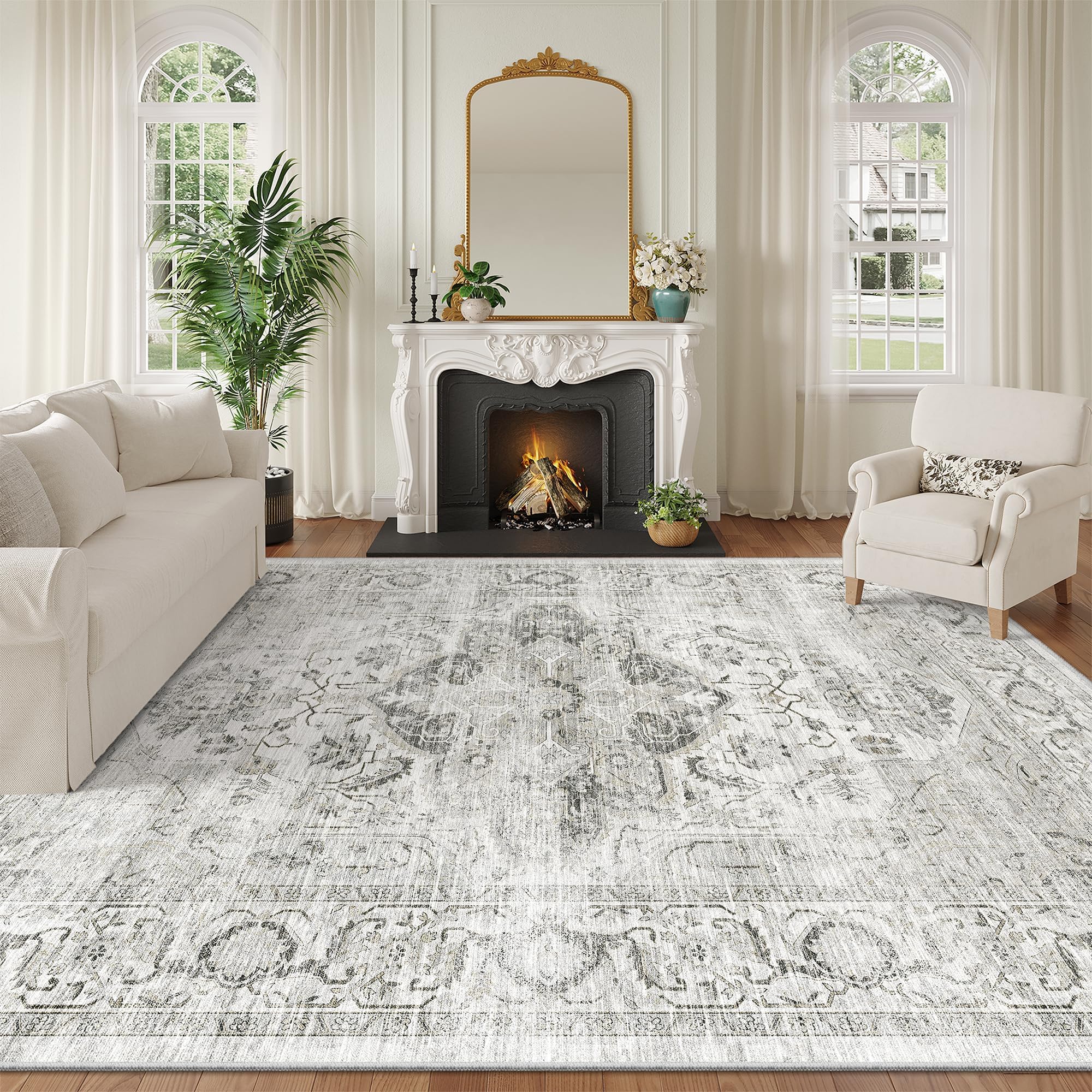 Photo 1 of ***USED*** xilixili Washable 8x10 Area Rug - Large Soft Rugs for Living Room Vintage Stain Resistant Carpet for Bedroom with Non Slip Backing Home Decor Indoor Floor Mat (Ivory/Gray,8'x10')