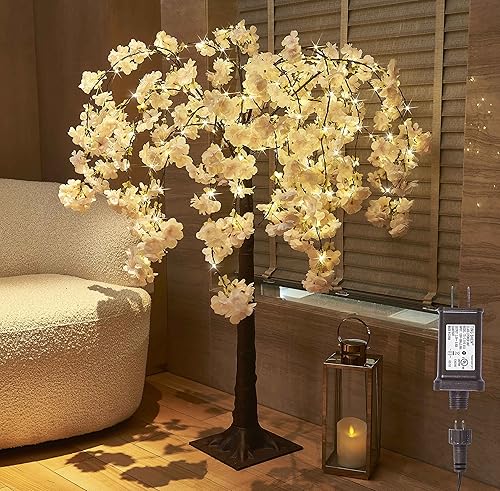 Miniatura 2 de LITBLOOM Árbol de cerezo iluminado de 4 pies, guirnalda de luces de cerezo y árbol bonsái, 18 pulgadas