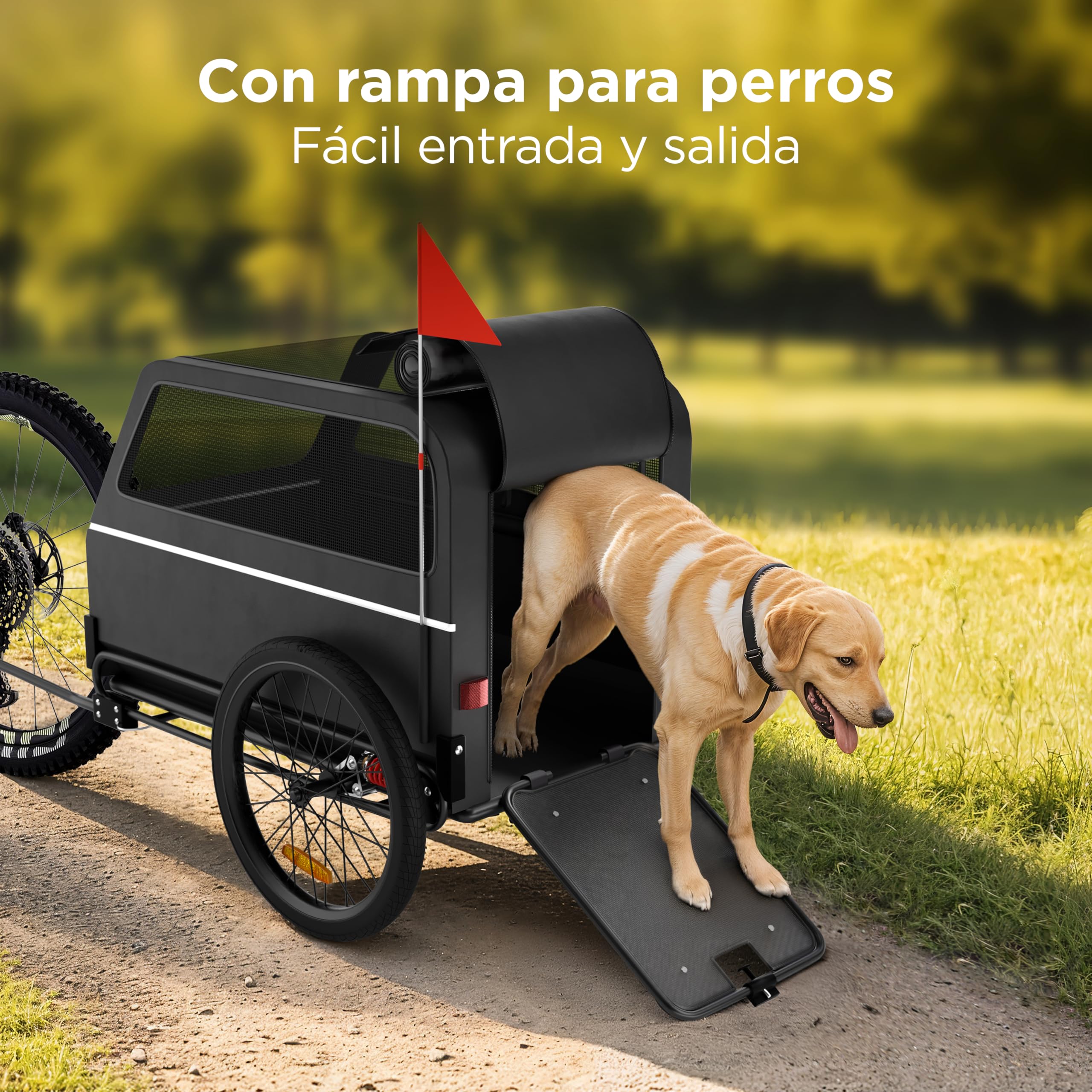 Remolque para Perros XL – Carrito Plegable con Rampa, Amortiguación, Enganche y Reflectores – Impermeable – hasta 45 kg – Compatible con Bicicleta Eléctrica