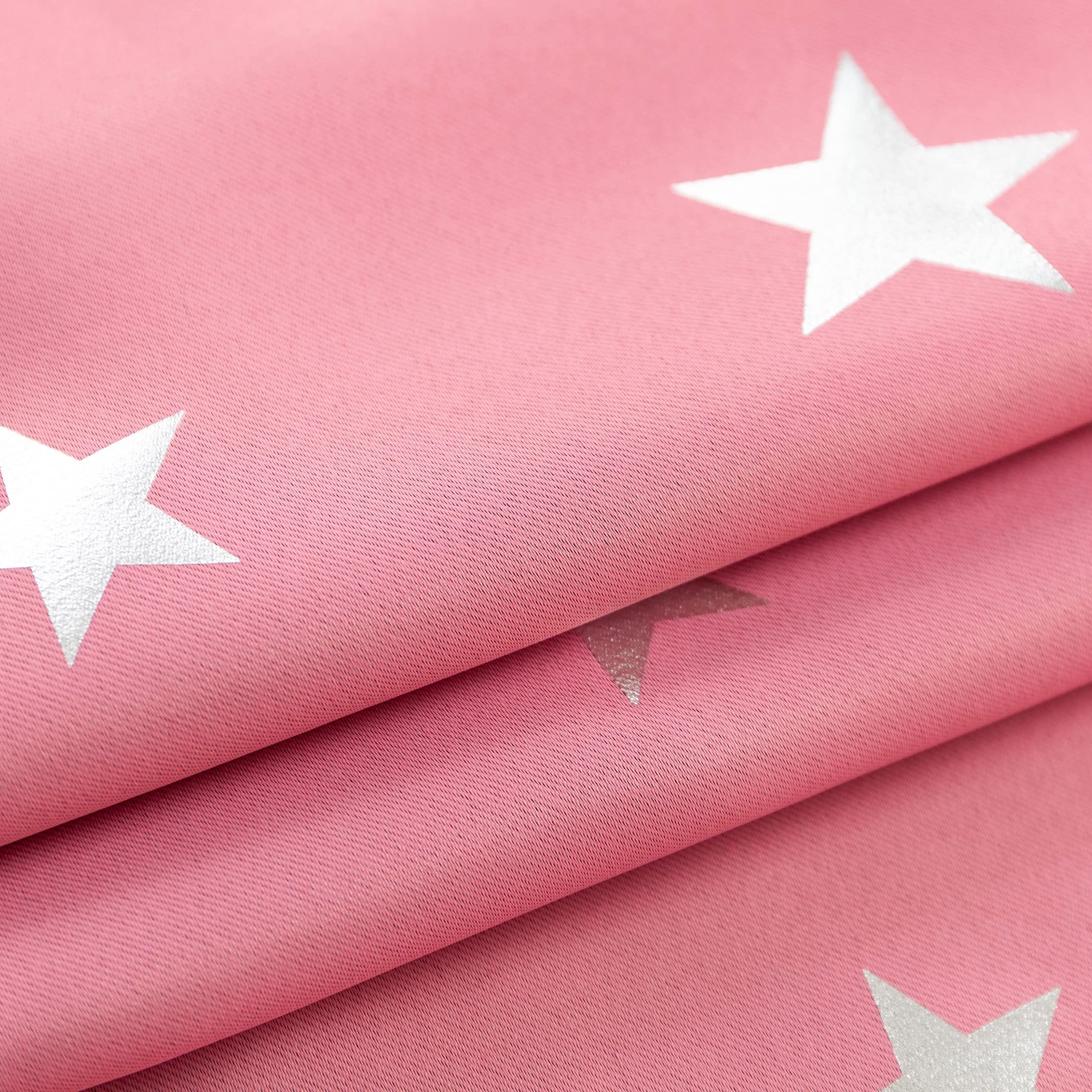 GIRASOLE HOME® Coppia Tende Oscuranti Morbide Fantasia Stelle Argentate Tenda Morbida per Interni con Tasca e Passanti Nascosti 2 Pannelli (Rosa, 70x145cm)