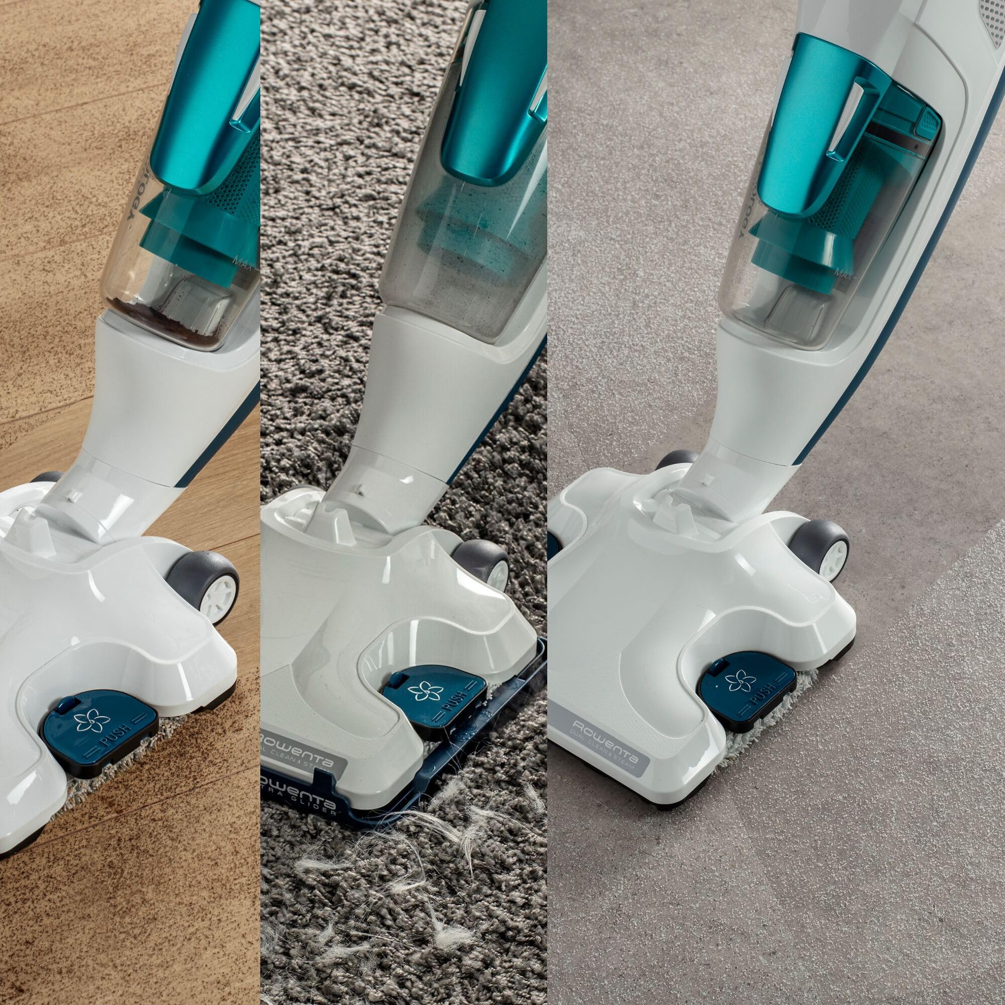 Rowenta Clean&Steam Revolution-Aspiradora a vapor,1500W potencia, aspira y vaporiza,eficacia de una sola pasada,elimina el 99,9 % de los gérmenes, suelos duros y moquetas,filtro antical,RY7757
