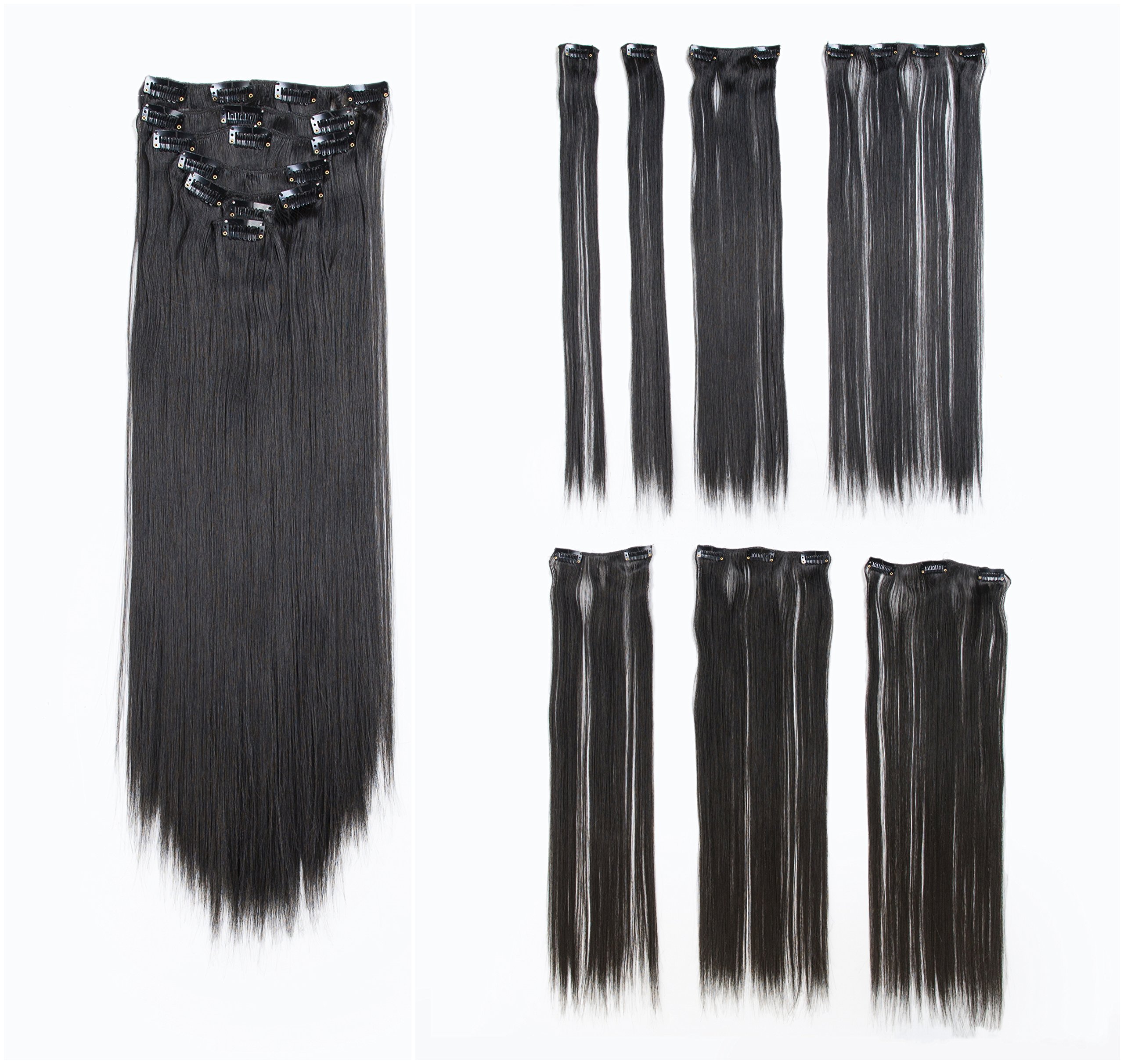 Black Synthetic Clip-In Hair Extensions 22 Inch Long Straight Full Head Amazon.com : 22 Inch Clip In Hair Extensions 7 Pcs Long Wavy  main image 4