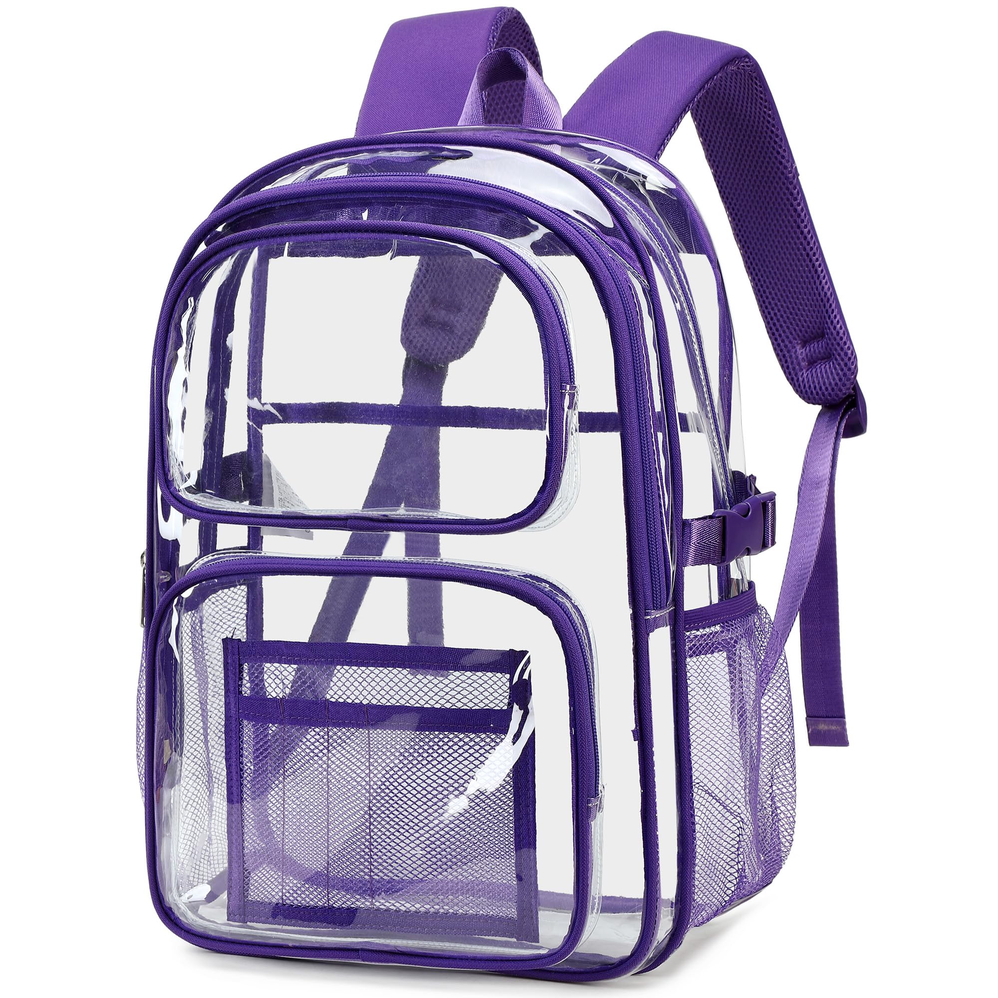 abshoo Large Heavy Duty Clear Backpack For School Bookbag Transparent Multi Pocket Backpacks for Girls (Dark Purple)