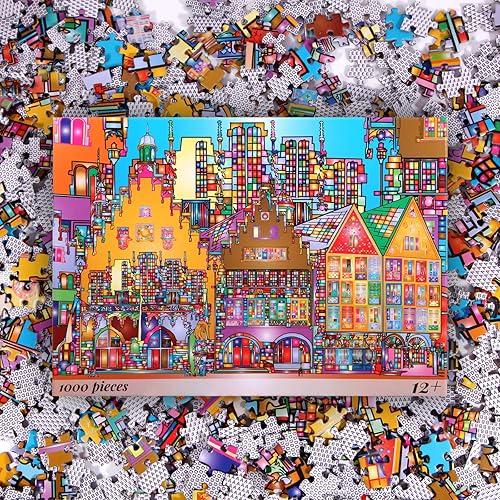 Miniatura 5 de Bgraamiens Puzzle-City Street-1000 Piezas Creativo Colorido Ciudad Vista Calle Rompecabezas Rompecabezas Color Challenge Puzzle