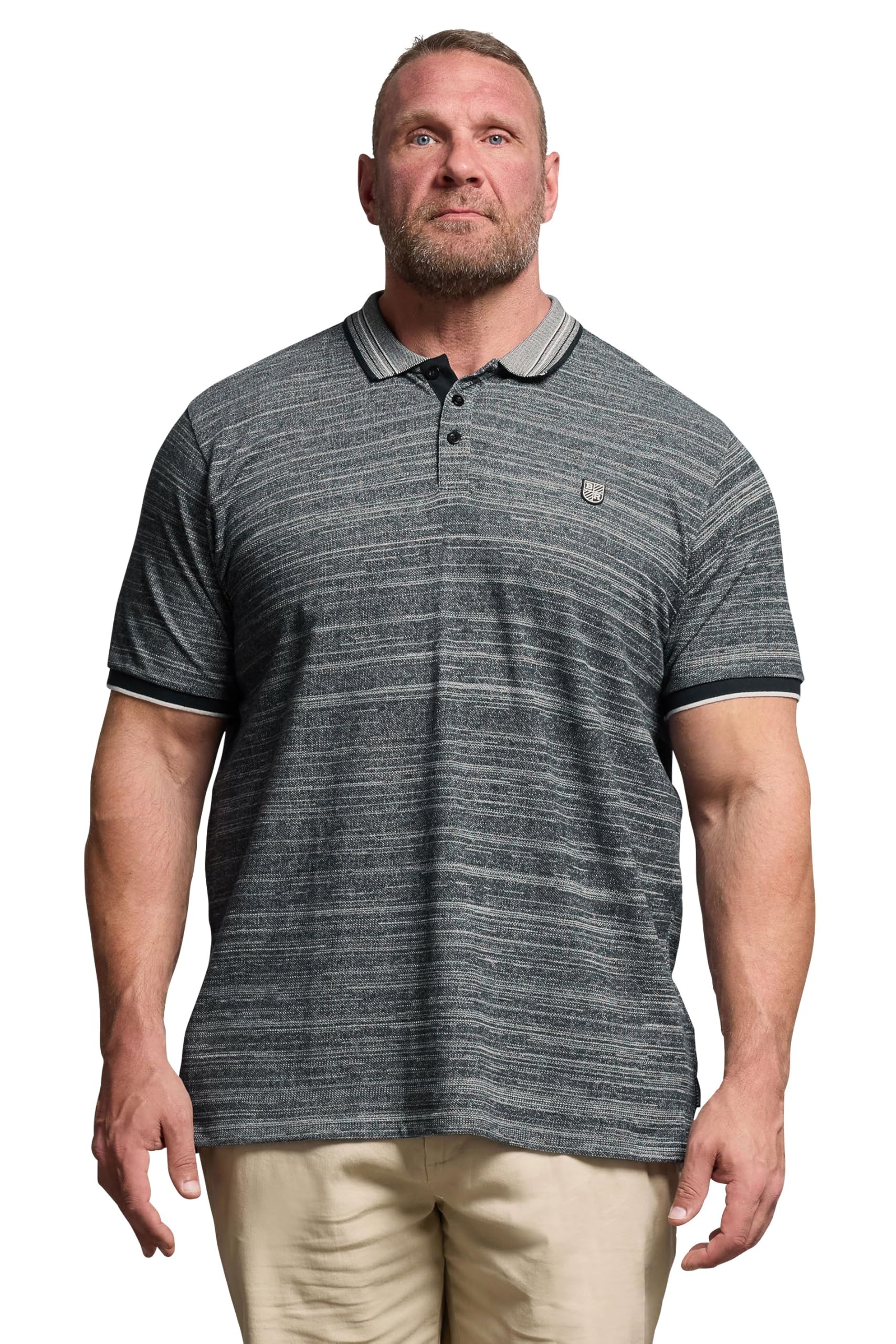 Badrhino Men's Dark Navy Big & Tall Navy Blue Jacquard Polo Shirt - - Plus Curve 3XL Plus