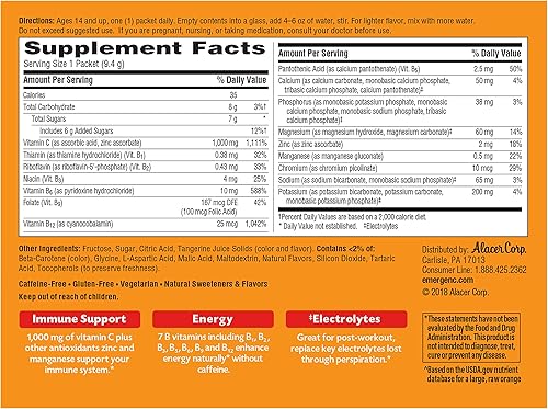 Vista 22 de Emergen-C - 1,000 mg Vitamina C en polvo, con antioxidantes, vitaminas B y electrolitos, suplemento diario para apoyo inmunológico, bebida