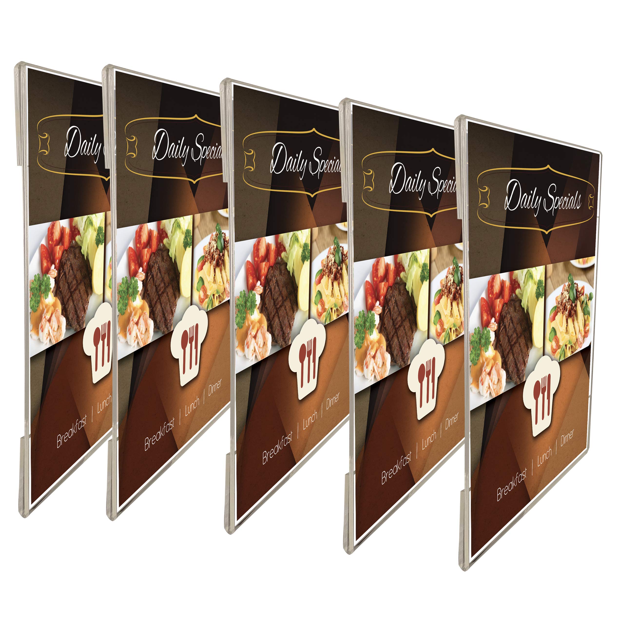 Wall Mount Acrylic Sign Holder, Pack of 5, 8" x 10", Clear Acrylic with Adhesive Tape, 3 MM Thick Plastic