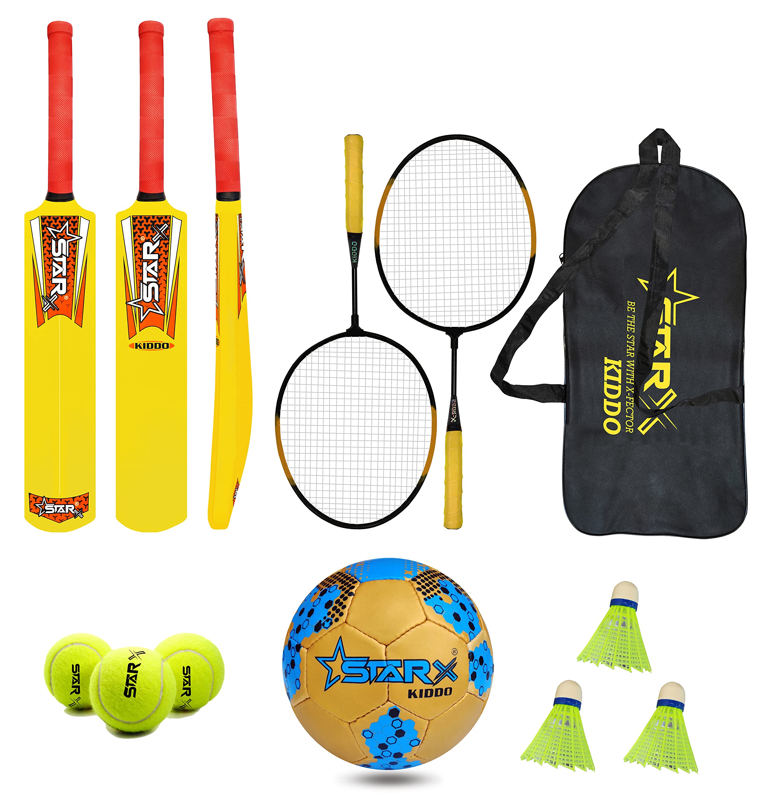 StarX Kiddo Sports Kit Combo, Plastic Cricket Bat, Football and Badminton Kit for Kids Plastic Cricket Kit-image-39