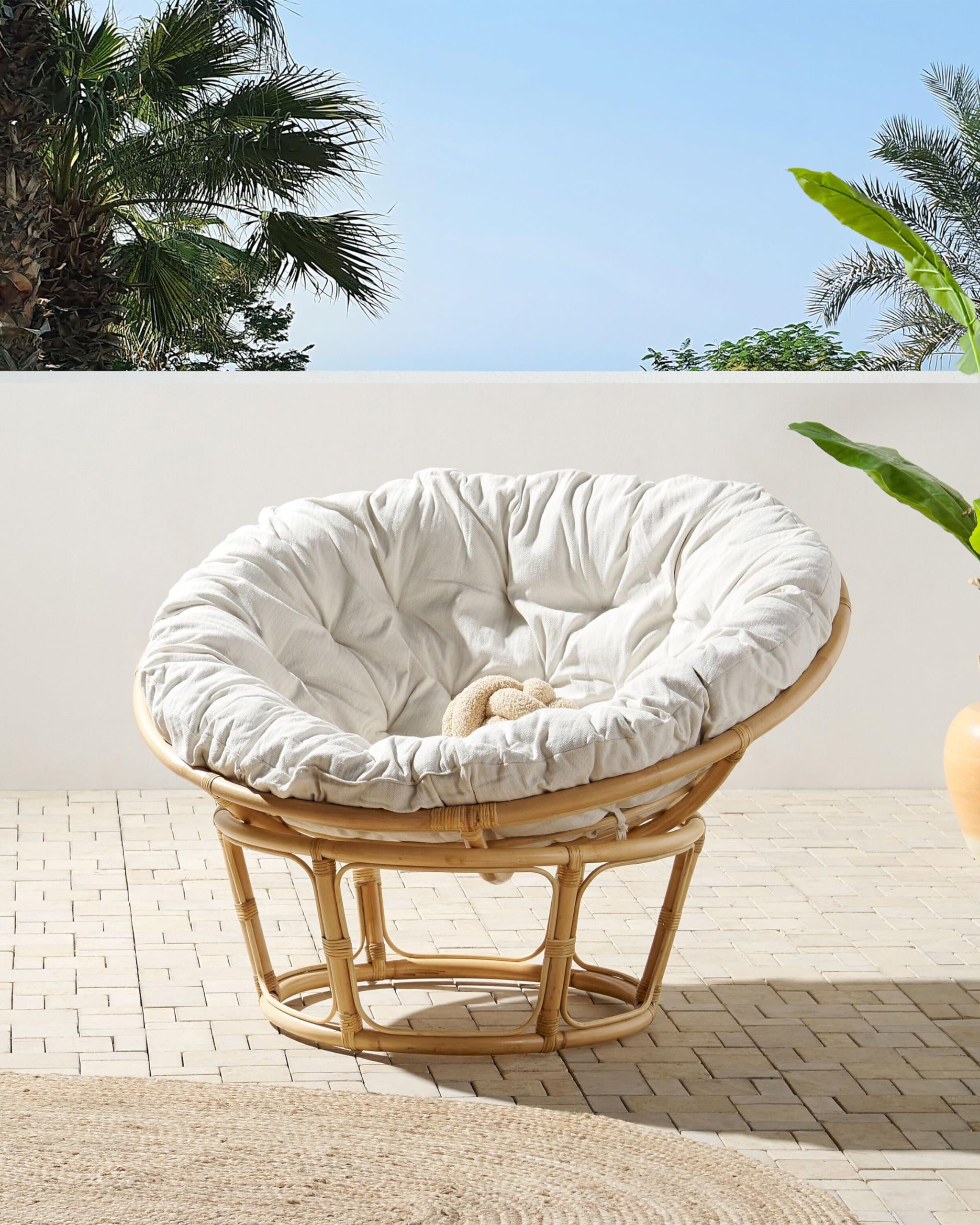 Beliani Fauteuil Ton Naturel et Beige Clair en Rotin Coton et Soie Artificielle Rond