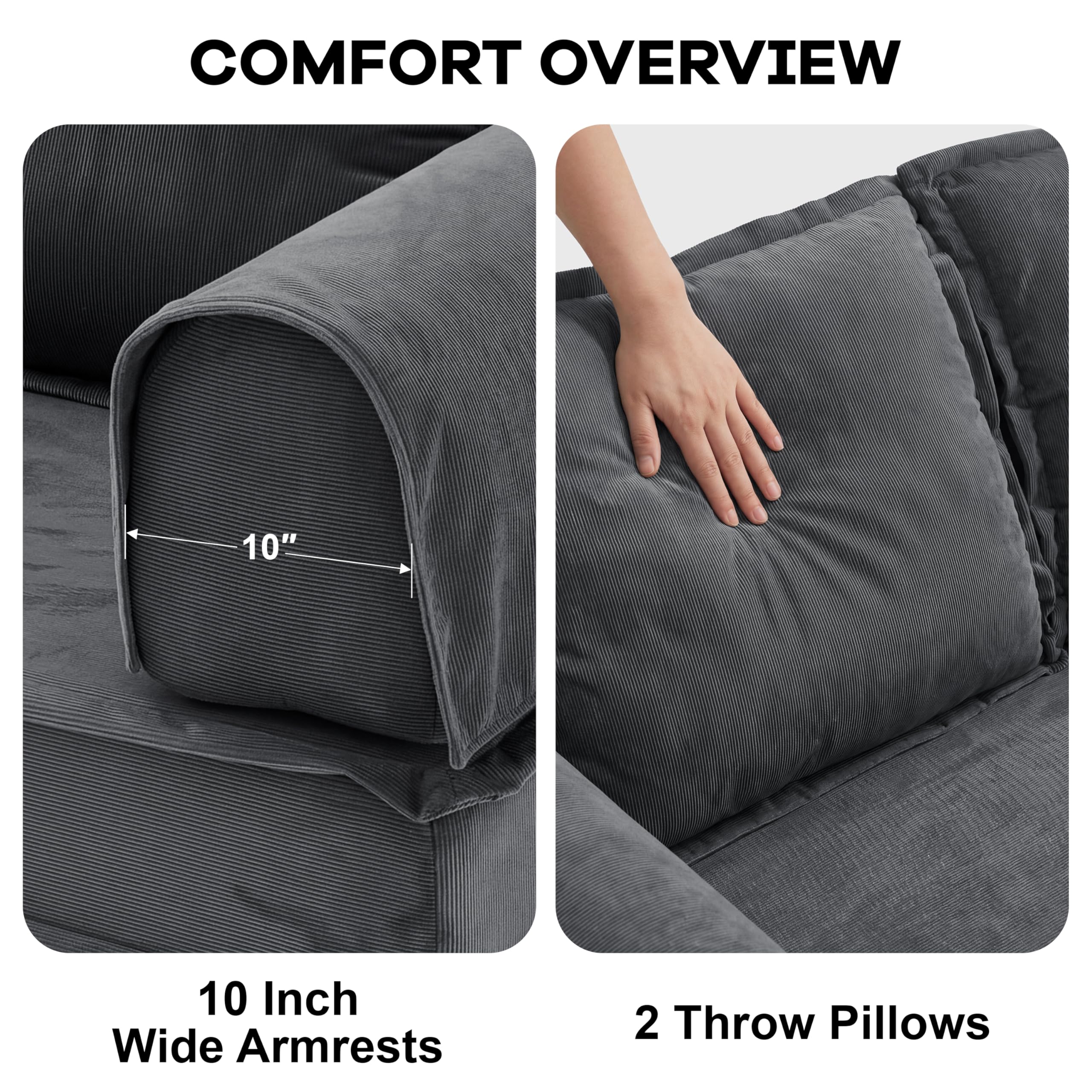 Bon Divano letto convertibile a 3 posti, divano futon in velluto a coste grigio chiaro, design modulare 5 in 1, base antiscivolo, lavabile, perfetto per soggiorno e comfort quotidiano
