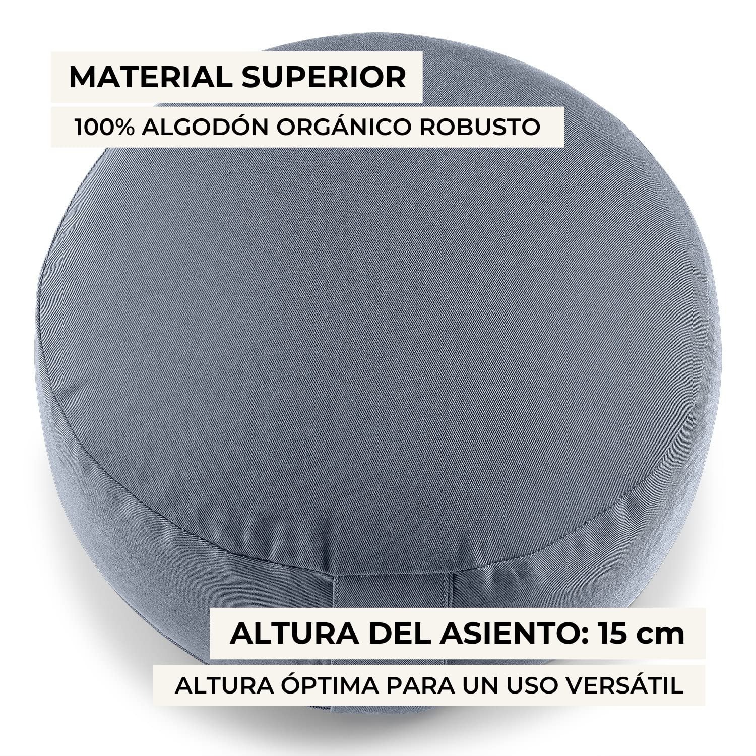 Lotuscrafts Cojin Meditacion Yoga LOTUS - Altura 15 cm - Relleno de Espelta - Cubierta en Algodon Lavable- Zafu Meditación - Cojin Suelo Redondo - Cojin Yoga - Meditation Cushion - Certificado GOTS