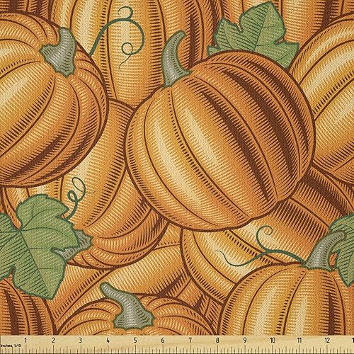 Ambesonne Harvest Fabric by The Yard, Pumpkins in a Vibrant Colored Pattern Natural Ingredients Vegetarian Nature Theme, Microfiber Fabric for Arts