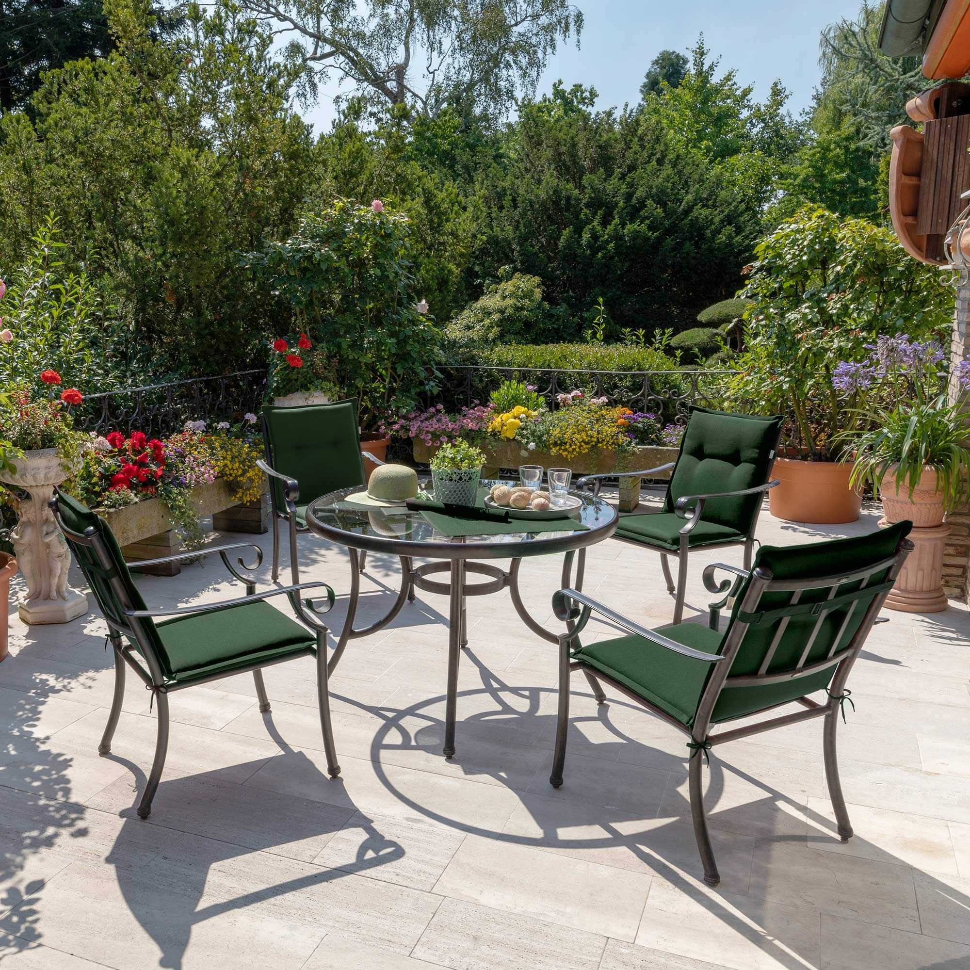 Beautissu Set de 4 Cojines sillas Jardin con Respaldo bajo para Exterior | 100x50x6cm Verde Oscuro placas compactas de gomaespuma tumbonas mecedoras de balcón asiento relleno espuma cojin Loft NL