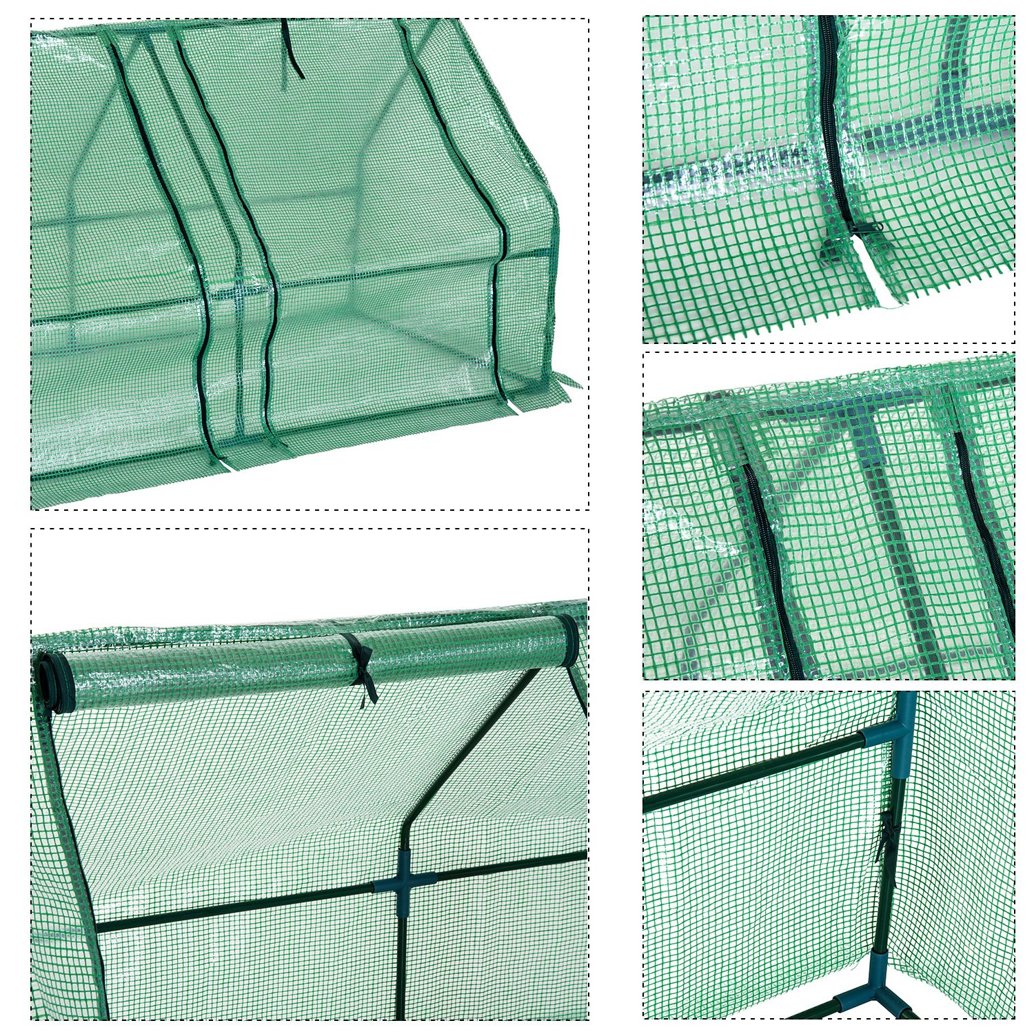 Outsunny Mini szklarnia ogrodowa, tunel, 180 l x 90 l x 90 cm, szpiczasty dach ze stali PE o wysokiej gęstości, 140 g/m², ochrona przed promieniowaniem UV, 3 okna z zwijanym zamkiem błyskawicznym