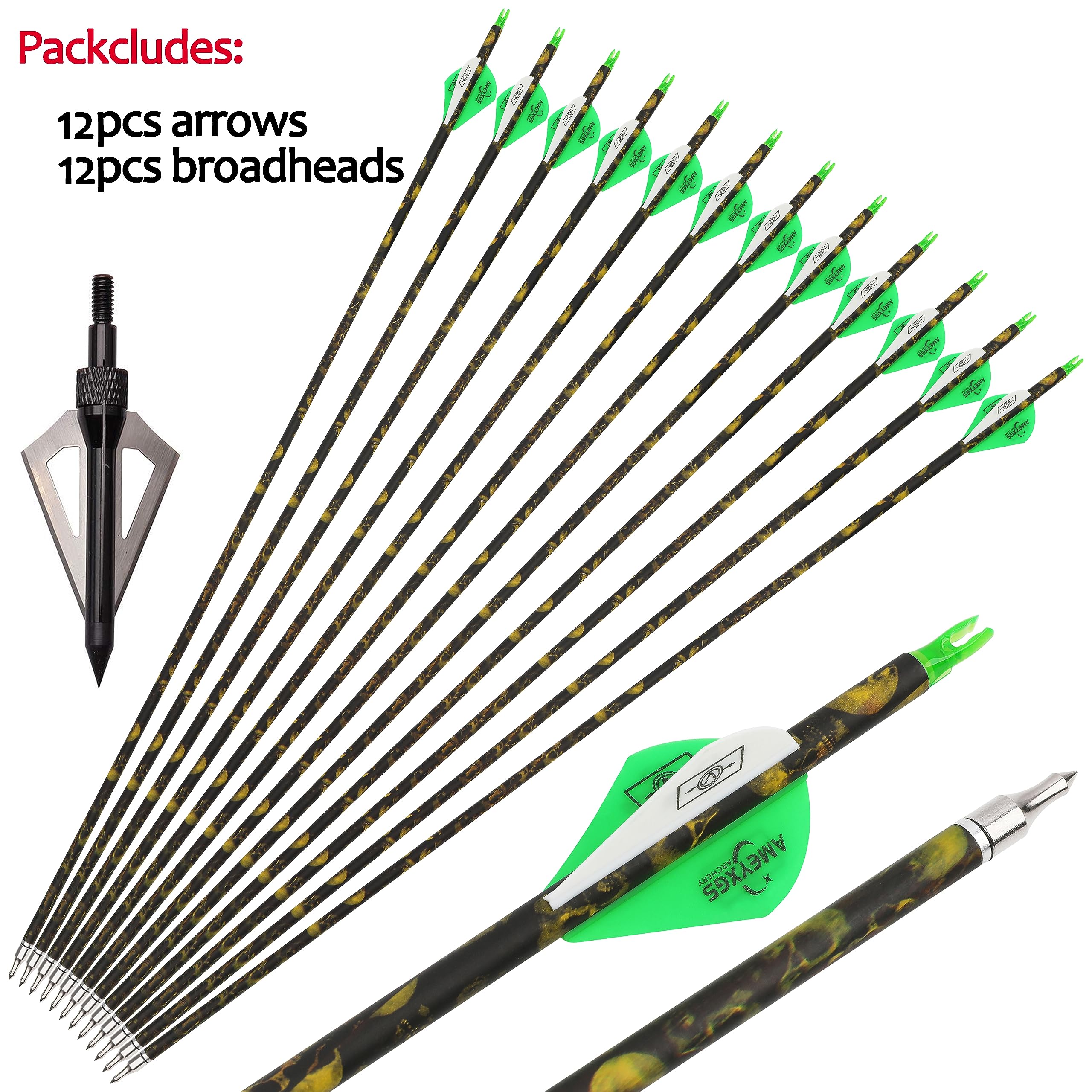 31 Zoll Bogenschießen Carbonpfeil Praxis Jagdpfeile Spine 500 mit abnehmbaren Spitzen Zielpfeile für Compound & Recurve & Langbogen 6/12 Stück