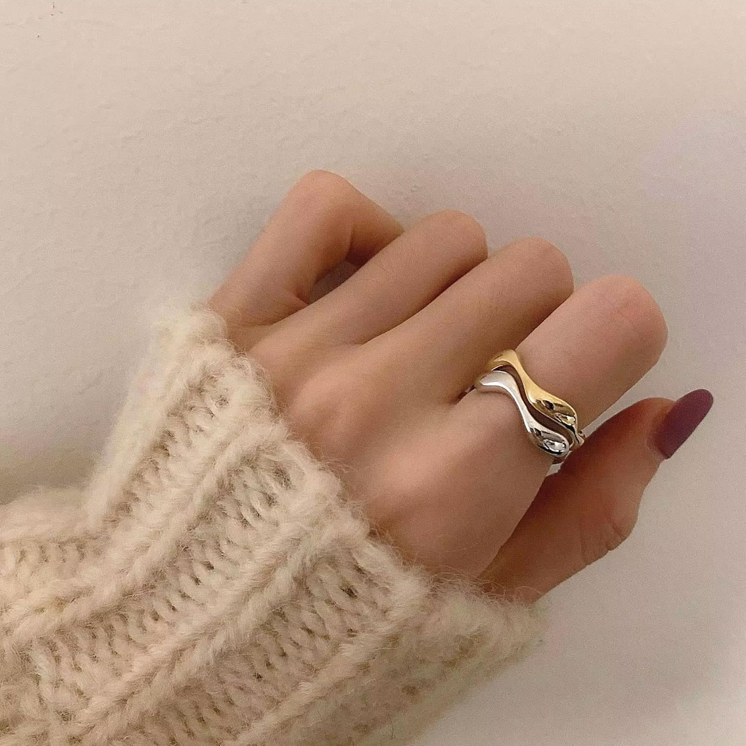 QueenBee Wave Ring for Women, Irregular Asymmetric Stacking Ring, 14K Gold Plated & 925 Sterling Silver, Gift for Her, Birthday or Holiday Jewelry - Image 7