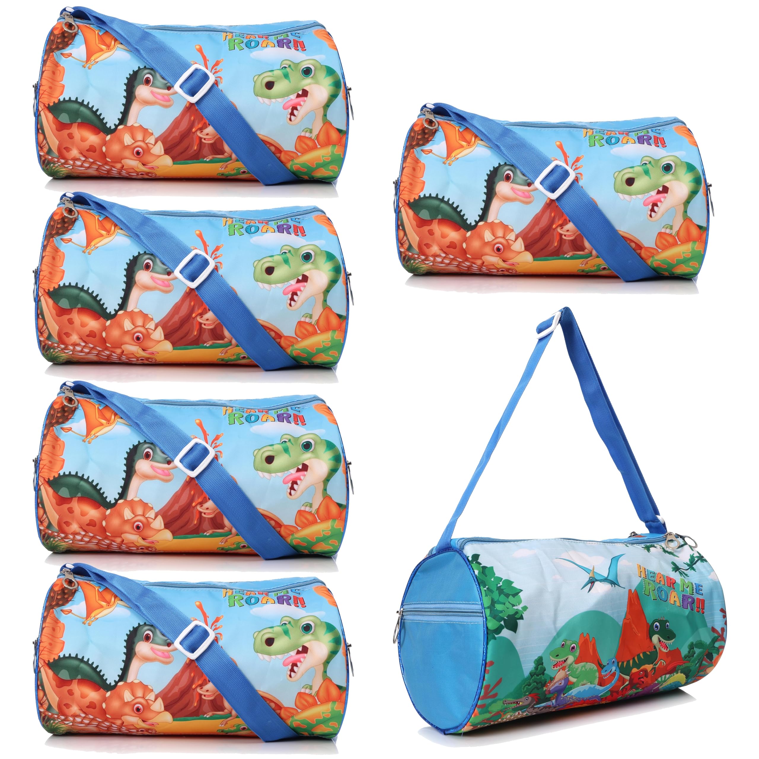 Asera Polyester 6 Pcs Duffle Bag for Kids/Boys/Girls | Whimsical and Sturdy Bag | Best for Travel and Play | Return Gifts Birthday Party for Kids (Dino), Multicolor