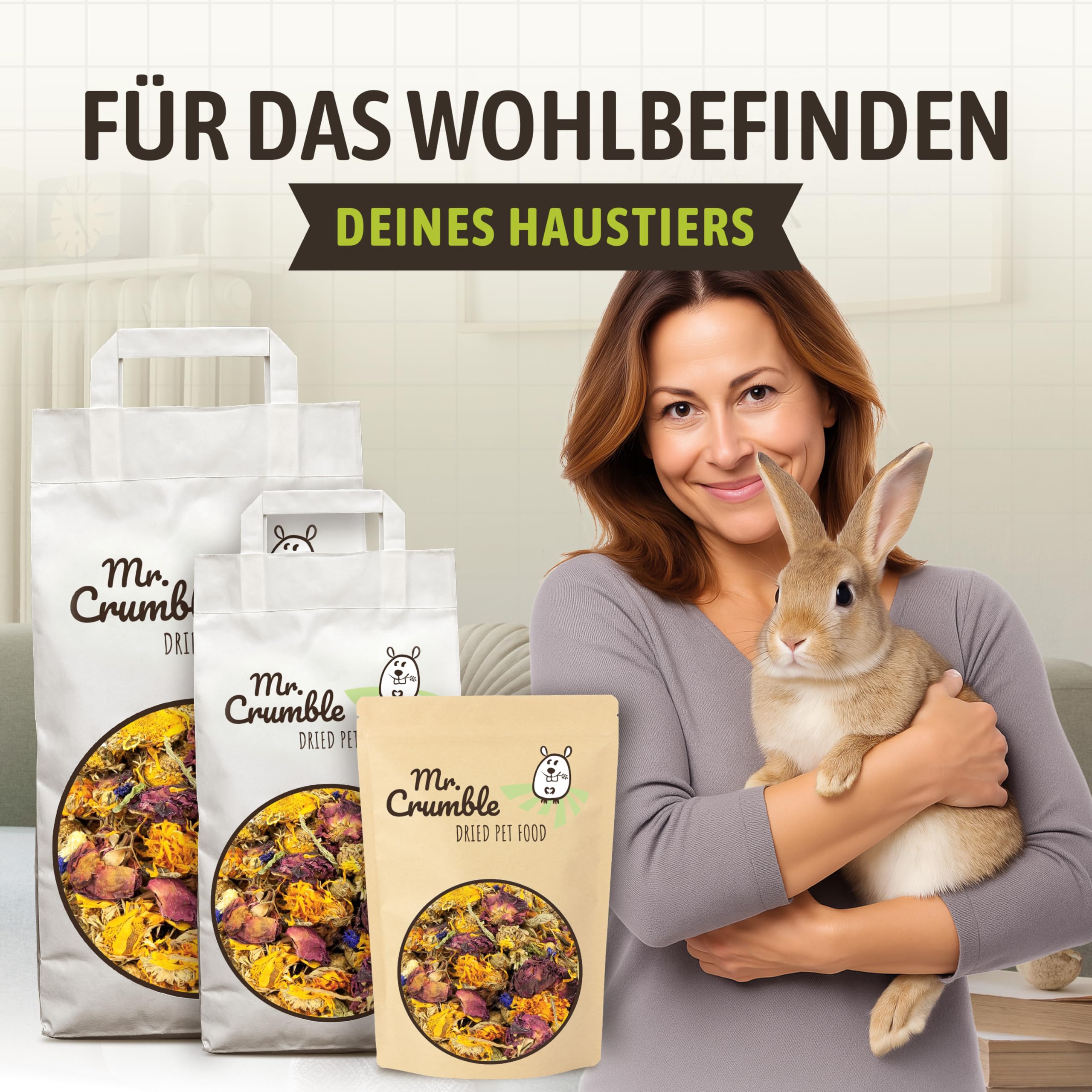 Mr. Crumble Blüten-Kräuter-Mischung 5kg – Getreidefrei - 100 % Pflanzenpower für Kaninchen, Degus & Nagetiere – mit viel Rohfaser – Ohne Zusatzstoffe – Naturnahe Tiernahrung