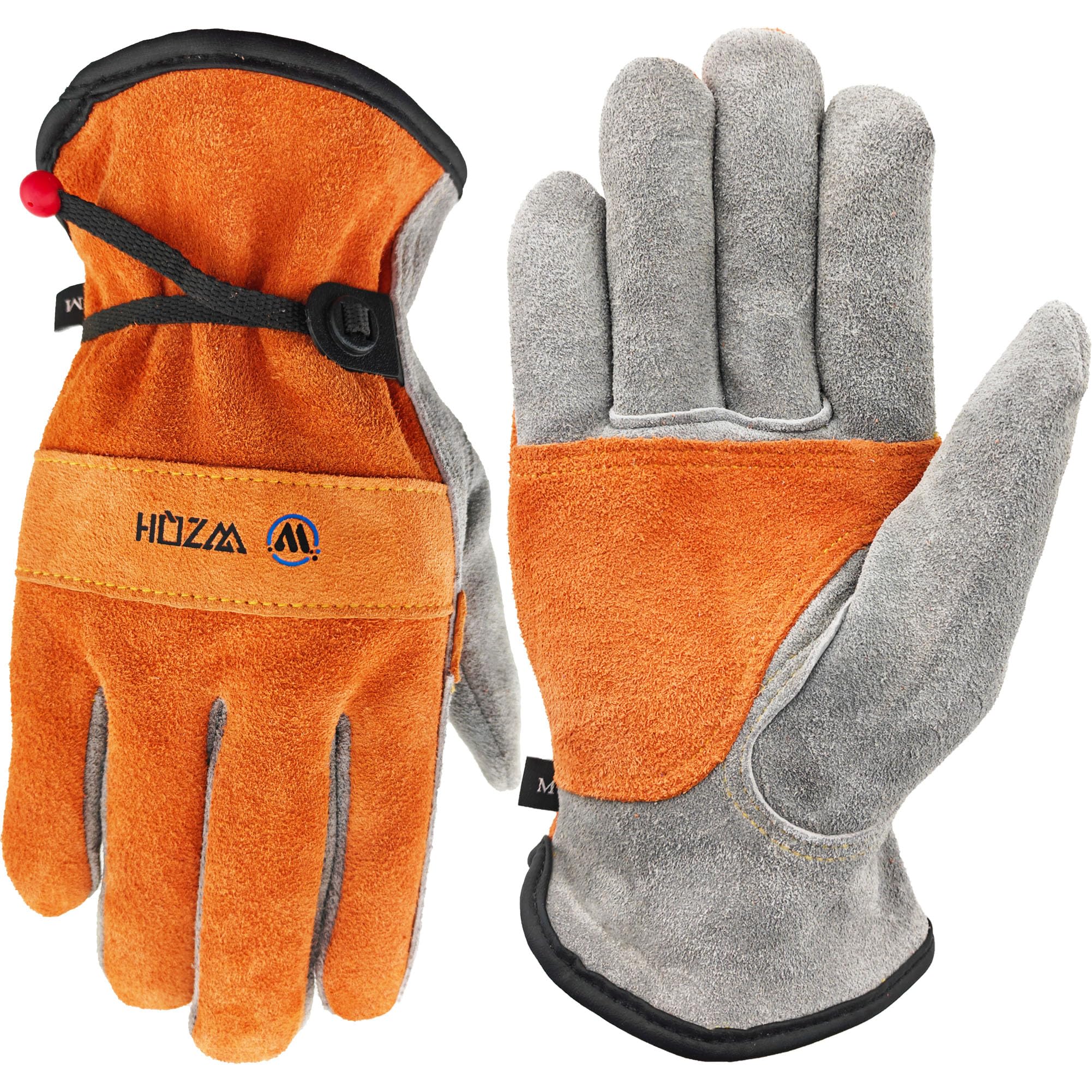 WZQH Leather Work Gloves for Men or Women.Gardening,Welding,Orange-Grey L