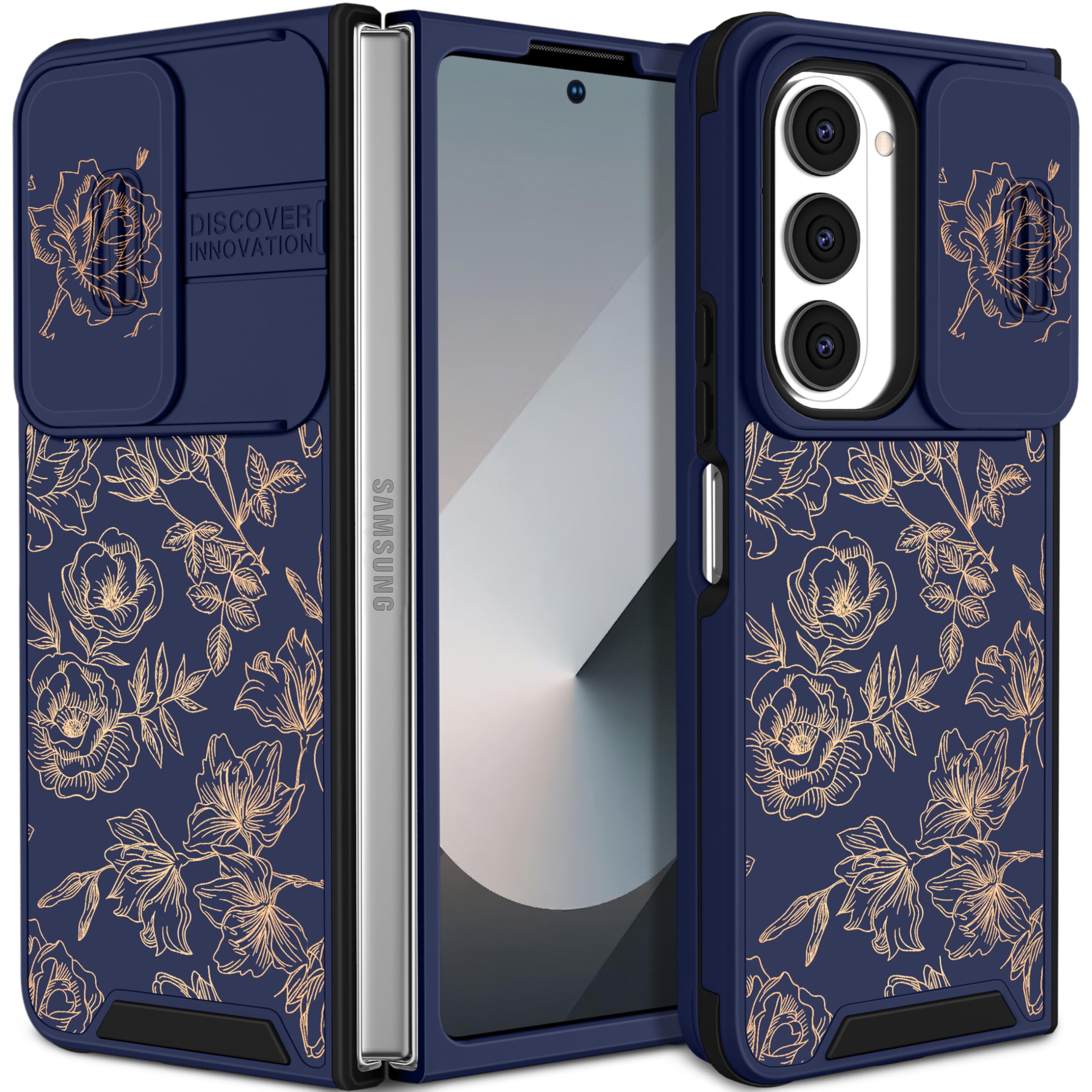 Goocrux for Samsung Galaxy Z Fold 6 Case - Women Girls Cute Phone Cover Girly Pretty Floral Unique Aesthetic Design with Slide Camera Cover for