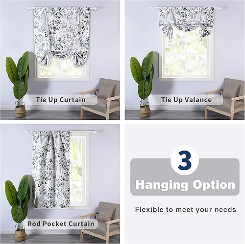 Miniatura 3 de DriftAway Cortinas de amarre para ventanas, con estampado de acuarela de acacia, floral, con aislamiento térmico, con bolsillo para cortinero, 100%