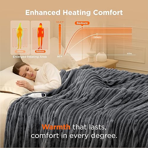 Vista 42 de Bedsure GentleSoft - Manta térmica eléctrica, suave manta eléctrica de franela acanalada, calefacción con 4 ajustes de tiempo, 6 ajustes de calor