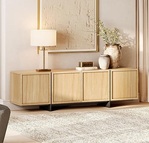 Miniatura 7 de WAMPAT Moderno soporte de TV para televisores de 32 a 75 pulgadas, centro de entretenimiento de madera con armarios de almacenamiento, mesa consola