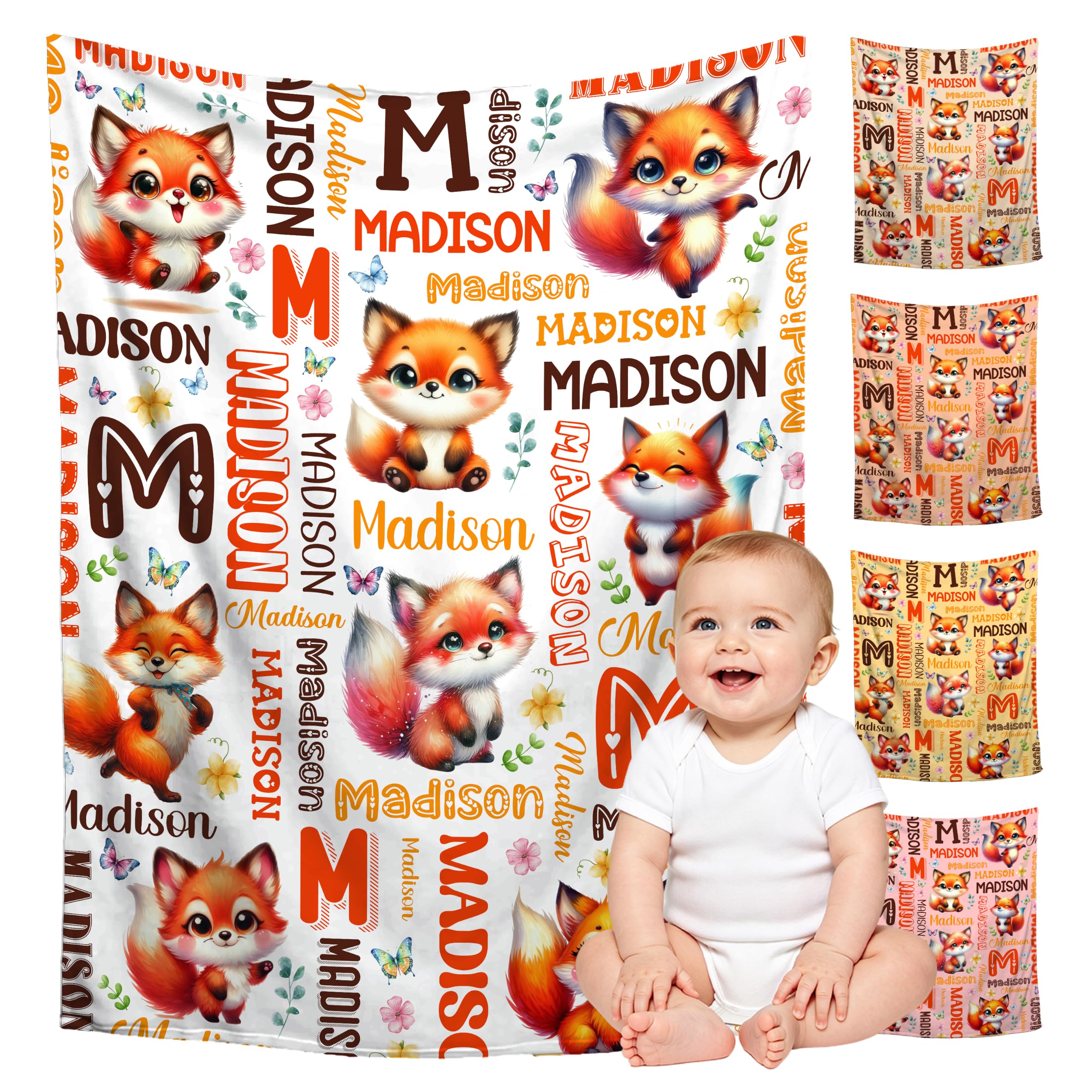 Custom Fox Blanket for Boys Girls,Ultra Soft Personalized Gifts Baby Blanket,Customized Throw for Toddlers Newborn Stroller Crib,30"x40"