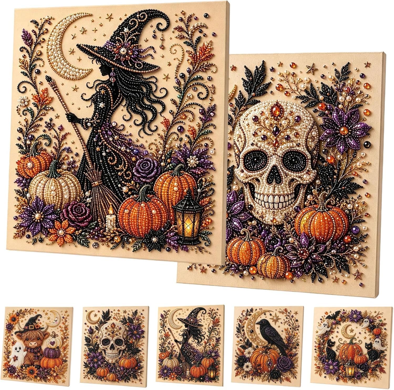 Halloween Ghost Pearl Diamond Art DIY Kit, Spooky Cute 3D Pearl Diamond Painting Crafts Kits for Adults, Beginner DIY Fall Home Decor Wall Art, Beginner DIY Seasonal Party Gift (2PCS F) — image 1