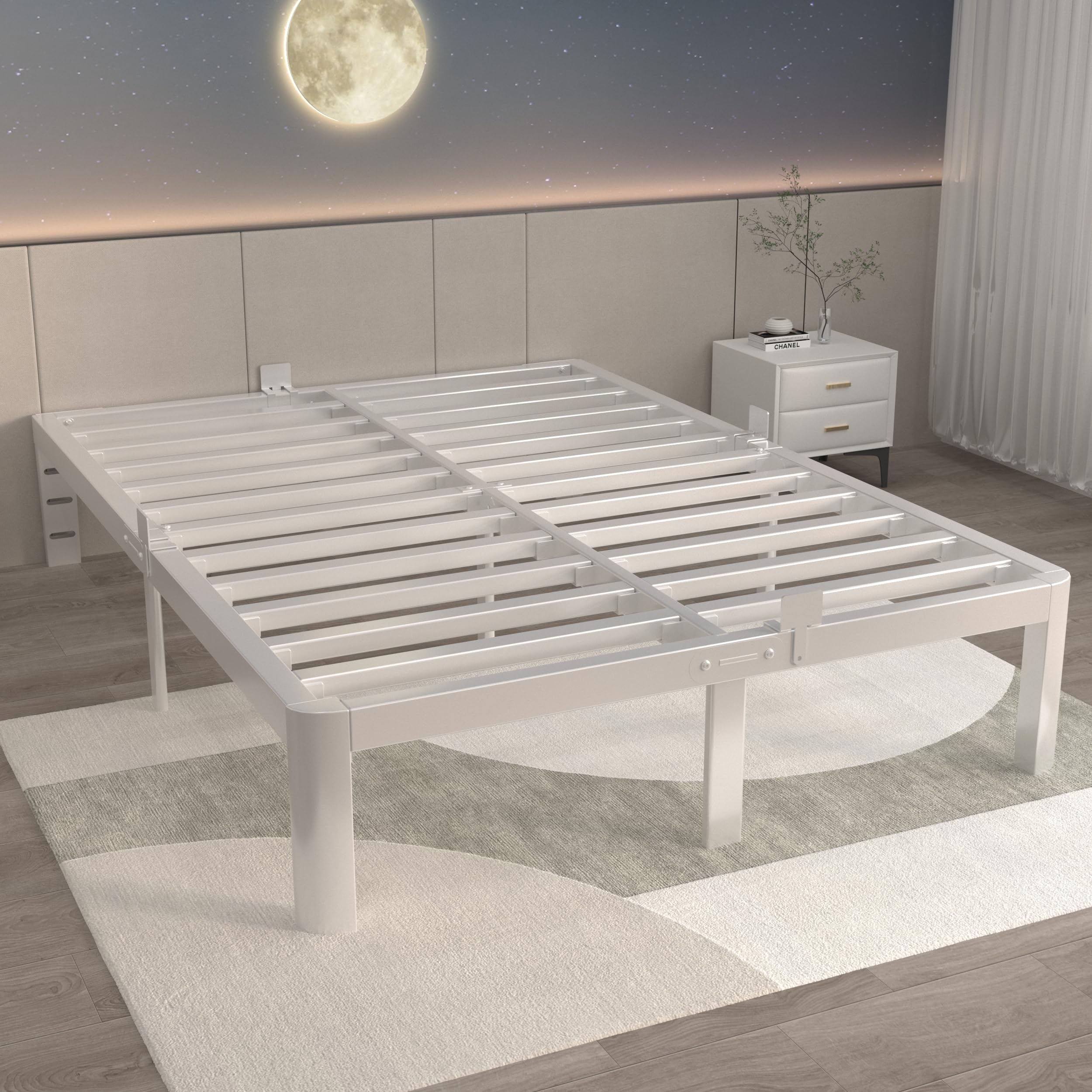 ITIMIDI 12 Inch White Full Size Bed Frames No Box Spring Needed, Heavy Duty Steel Support 3500 LBS, Metal Full Size Platform Bed Frame with Large Storage Space, Noiseless, Easy Assembly