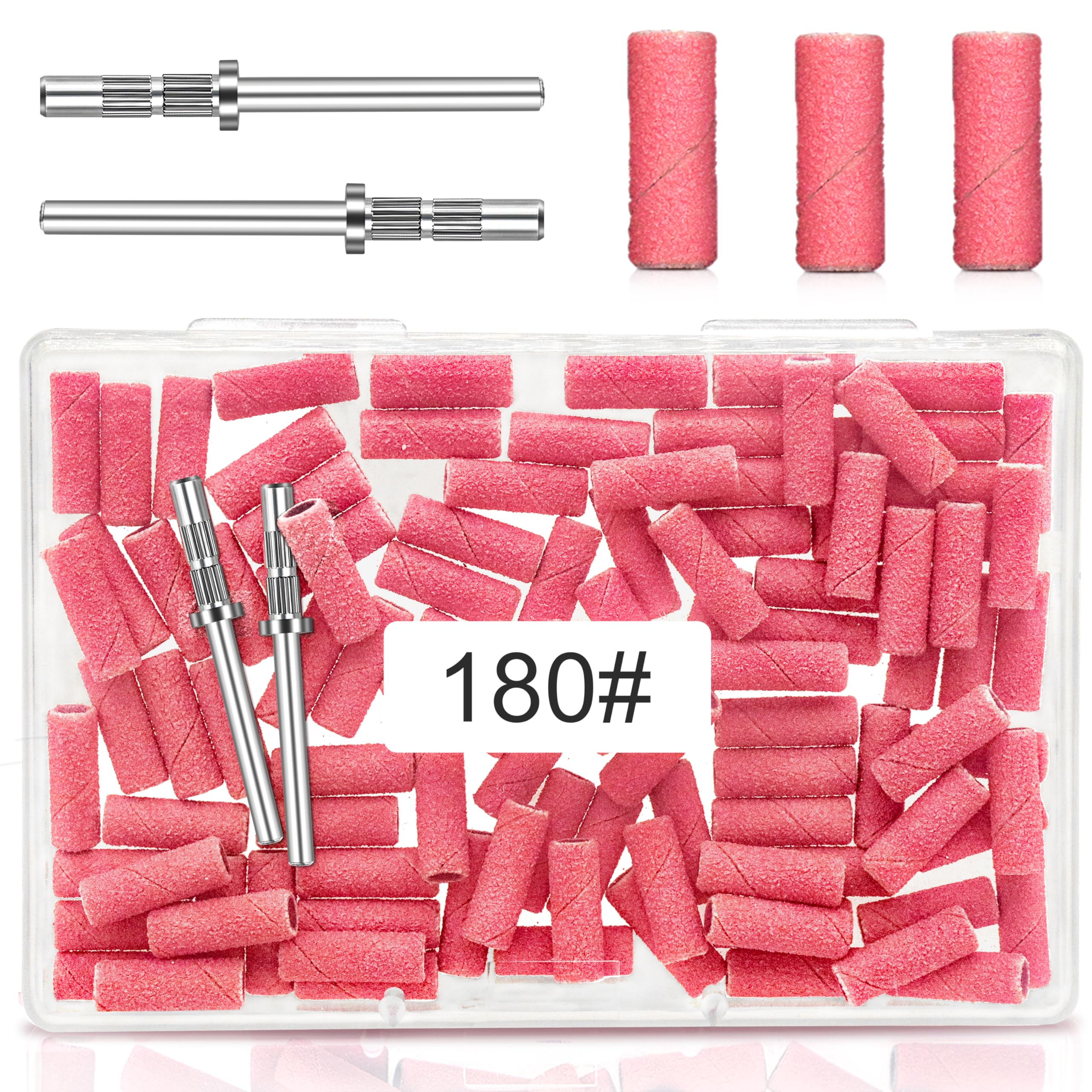 180 Grit Small Nail Sanding Sands, 100 Pcs Pink Sanding Bands for Nail, 180 Fine Grit Sanding Bands for Nail with 3.1 MM Nail Drill Bit, Small Sanding