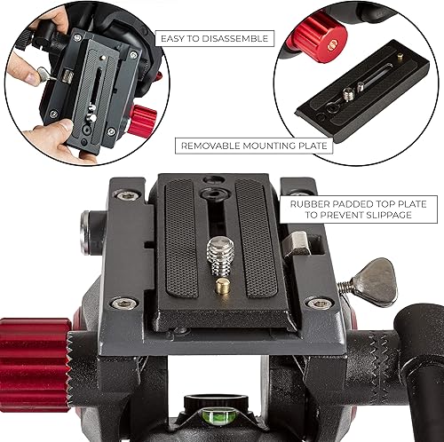 Miniatura 6 de Ultimaxx Trípode de 72 pulgadas, 72 pulgadas, trípode profesional de doble tubo de aluminio resistente, cabezal de fluido de 360 grados, esparcidor