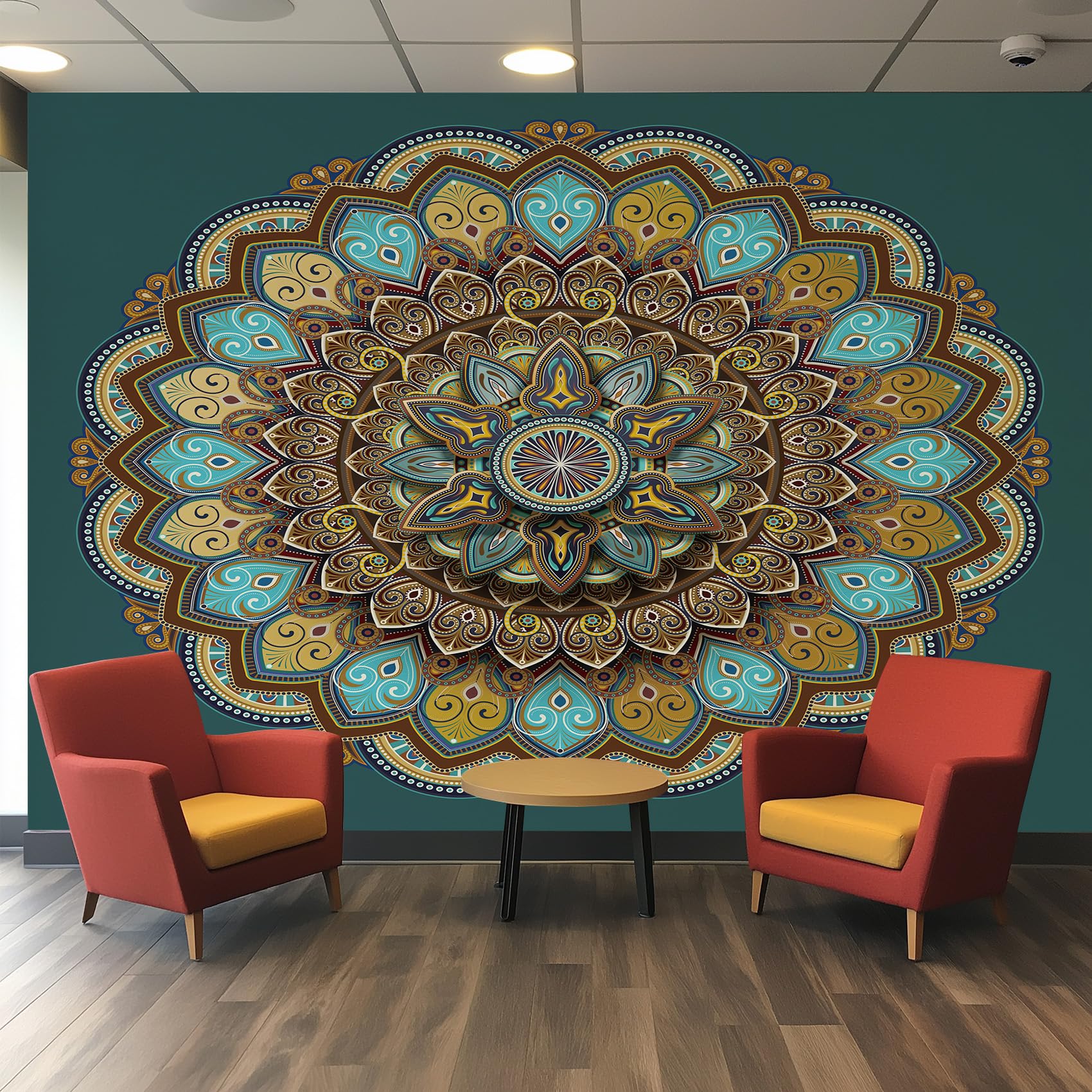 Papier peint panoramique mandala vert 3D boheme fresque murale chambre 300x210cm