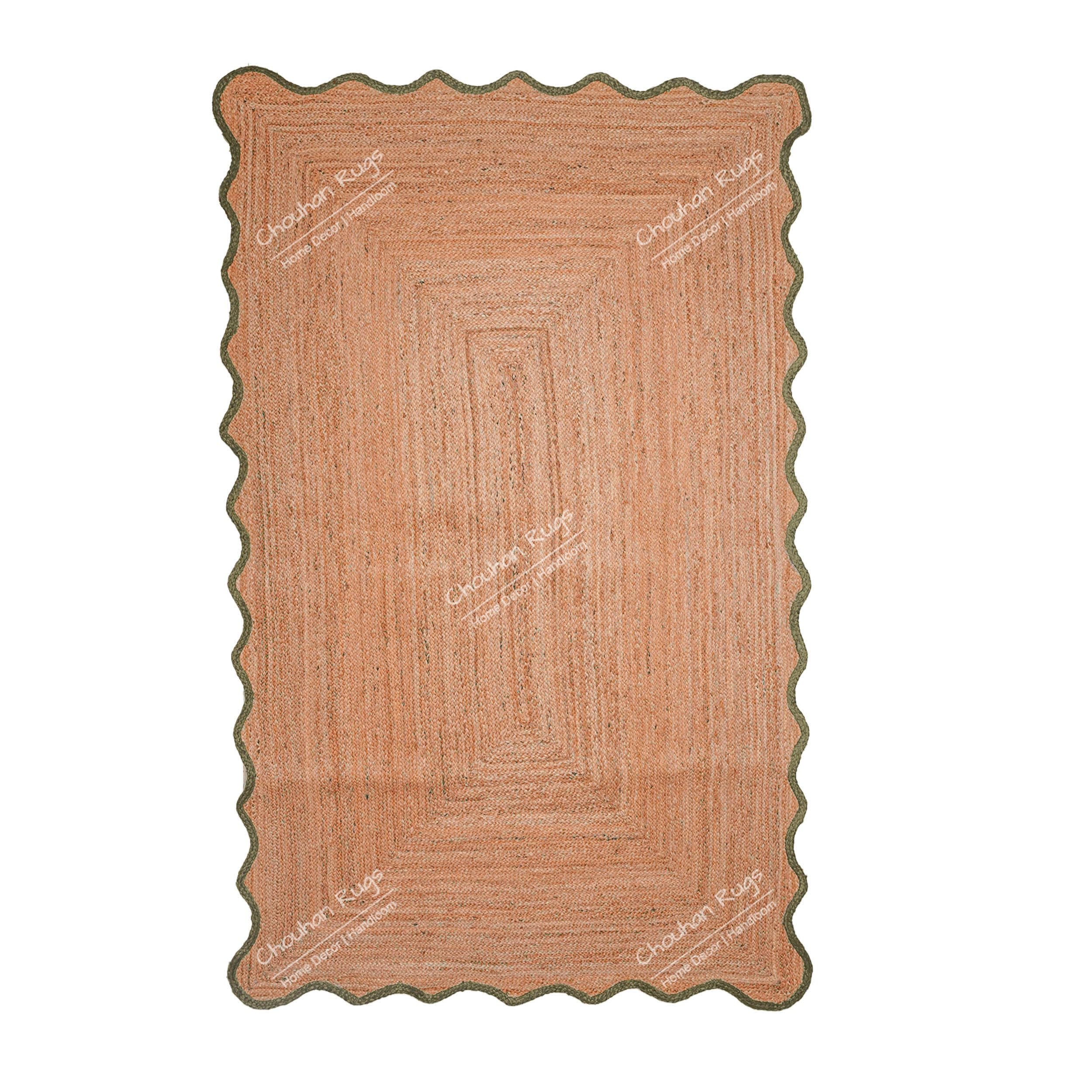 Chouhan Rugs Natural Jute Wave Scalloped Rug, Farmhouse Scalloped Jute Area Rug, Natural Custom Floor Decorative Handwoven Braided Bohemian Reversible