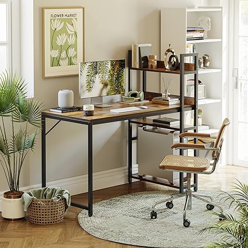 Miniatura 4 de CubiCubi Escritorio pequeño para computadora con estantes de 47 pulgadas, escritorio de oficina en casa, mesa de oficina de estudio, estante de 3