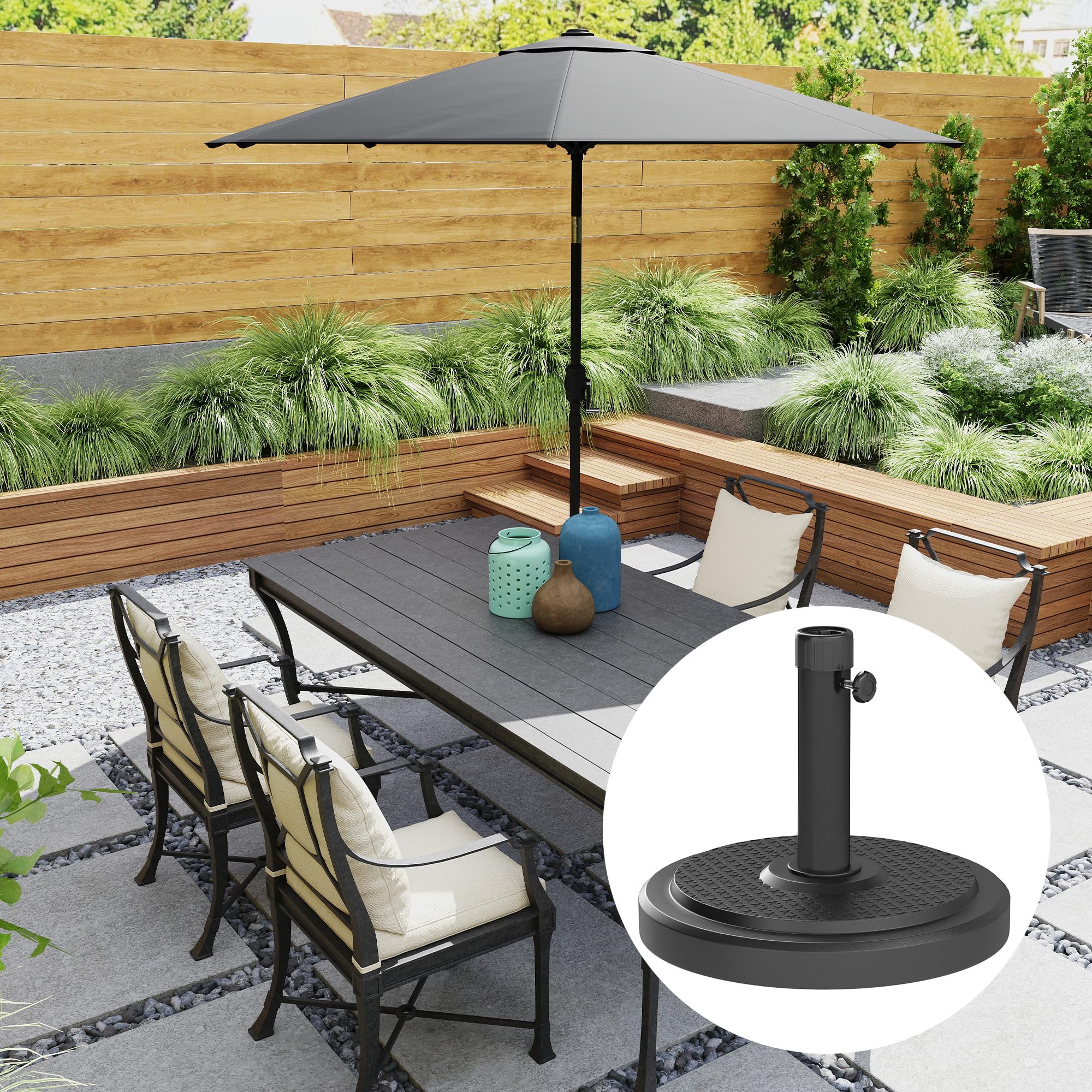 Outsunny Base per Ombrellone da 22 kg per Ombrelloni Max. Ø2.8 m, Nero | Basamento Rotondo, Pali da Ø38 mm o Ø48 mm