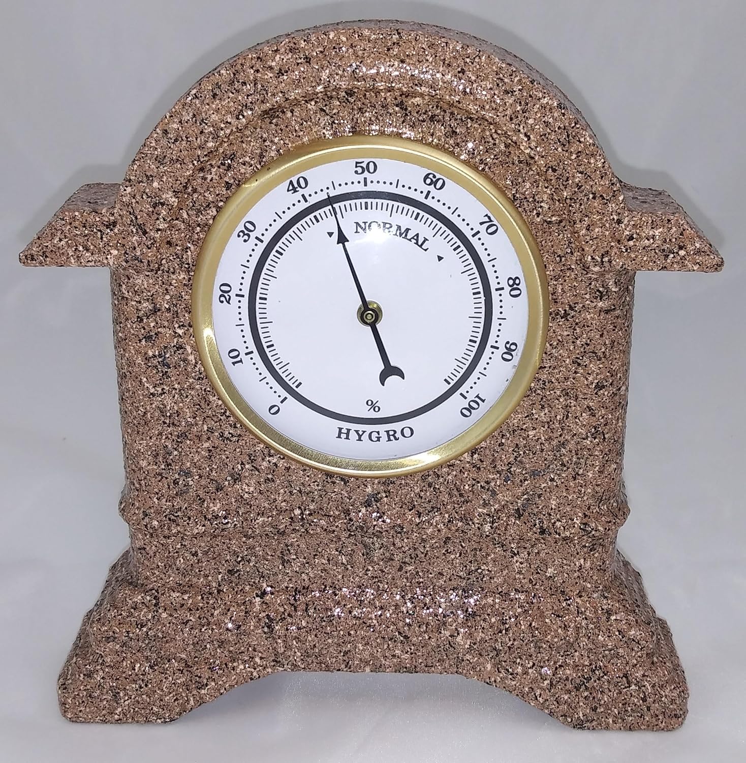 Generic 2 3/4"" White Hygrometer Insert in an Authentic 6"" X 5"" Mantle Shaped Textured Formula Provides Unique Stone Appearance