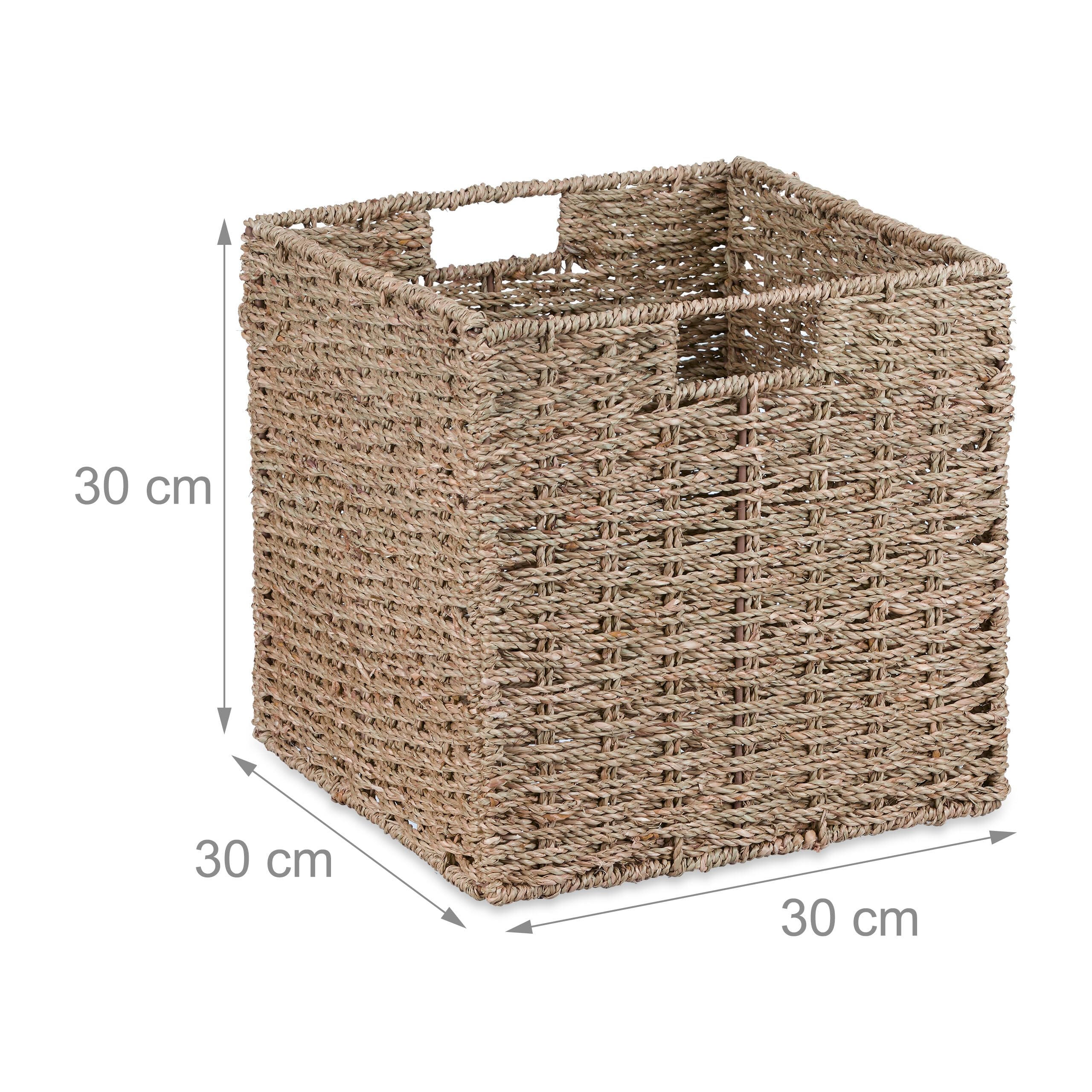 Relaxdays Panier de rangement, en lot de 4, zostère, aspect tressé, pour jouets, 30 x 30 x 30 cm, nature