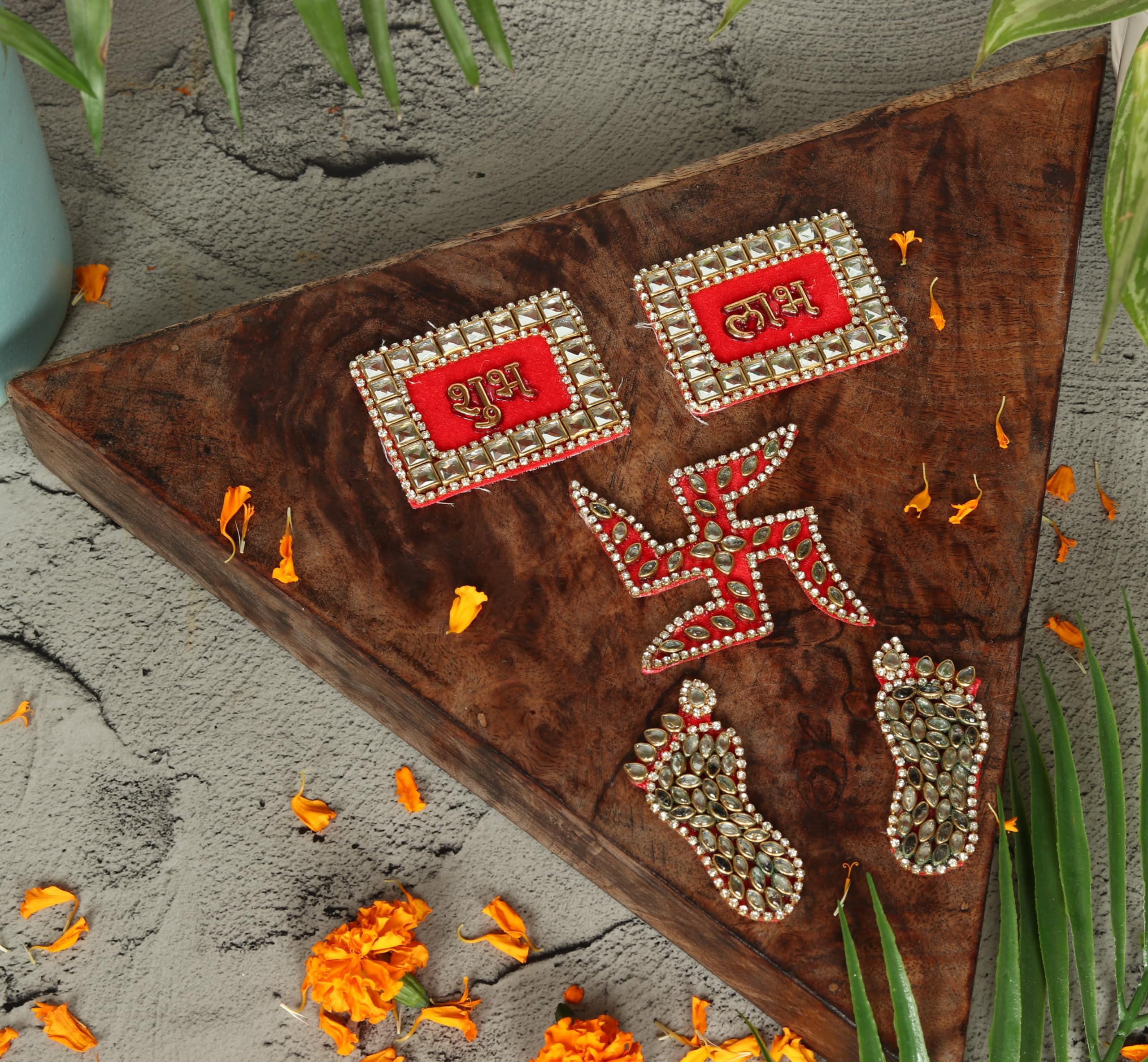 DECORATIVE BUCKETS : Combo of SWASTIK, SHUBH LABH, LAKSHAMI CHARAN| Rangoli Wall Decorations| Handcrafted Stickers for Doors/Wall| Diwali Decorations| Diwali decor (KUNDAN STONE AND FABRIC)