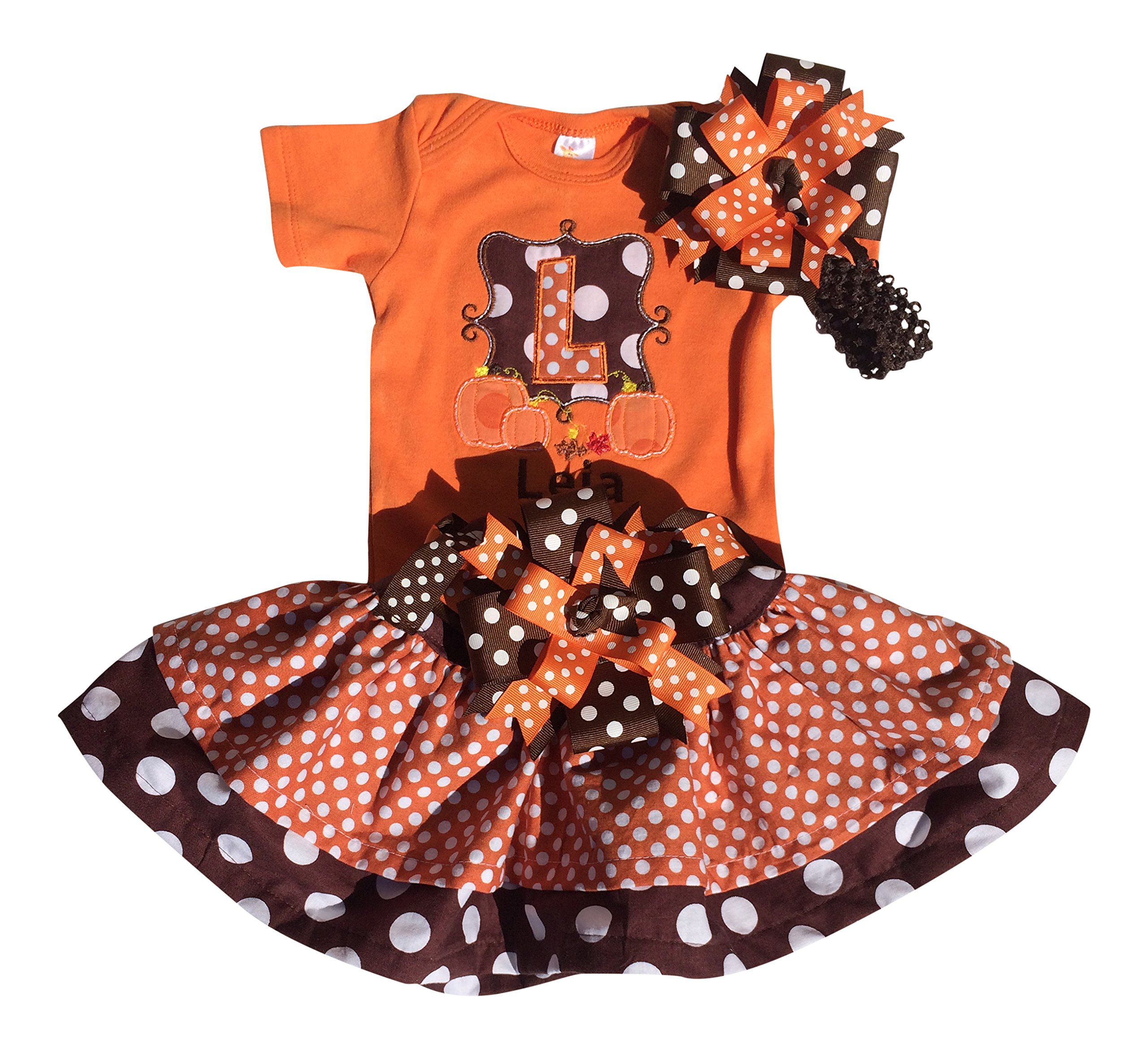 Baby Girls Personalized Thanksgiving Outfit with Matching Bow and Belt (0-3months)