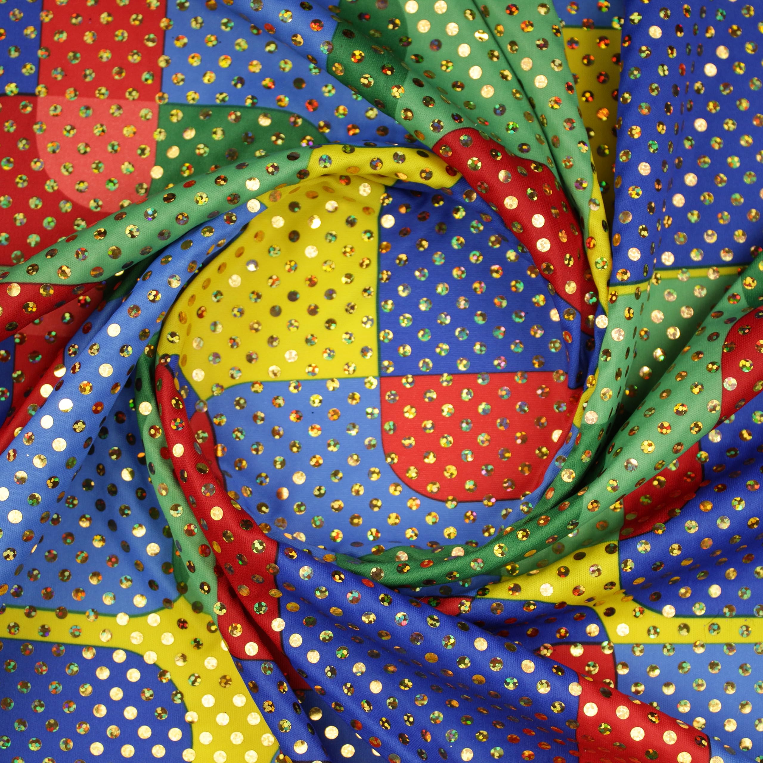 TELA POR METROS DE PUNTO PAN DE ORO ELÁSTICO MULTICOLOR CON LENTEJUELA FIJA SERIE MIRÓ, ANCHO 150cm (3 METROS)