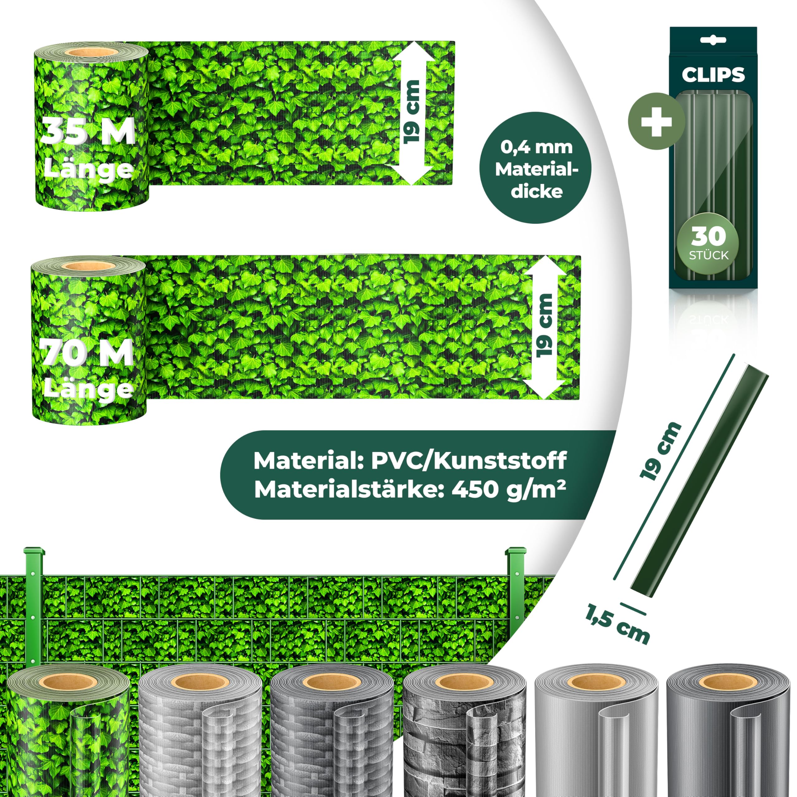 KESSER® Strisce per la Privacy in PVC Stuoie a Doppia Asta Recinzione Opaca | Resistente alle intemperie e al Vento | Schermo Privacy per Giardino, Bosso, 70 m