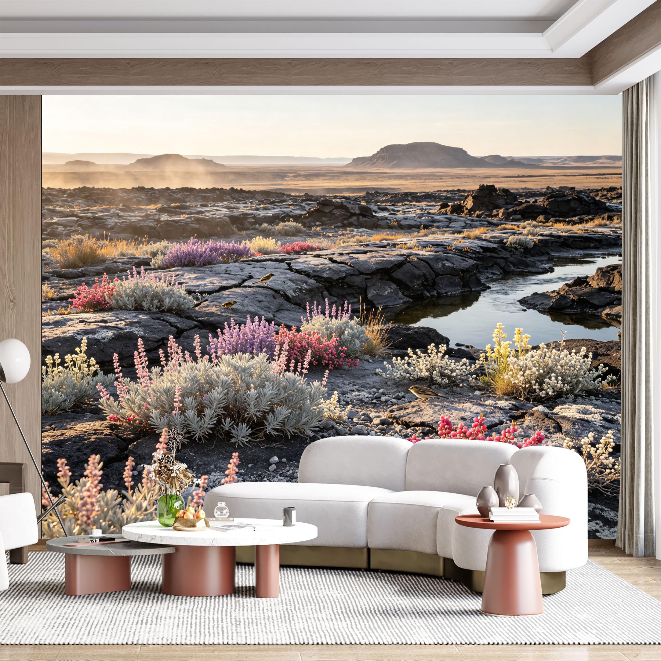 Custom Size Wall Mural Desert Landscape Wildflowers Rocky Terrain Panoramic View SelfAdhesive Wall Fabric Removable for Home Office Decor