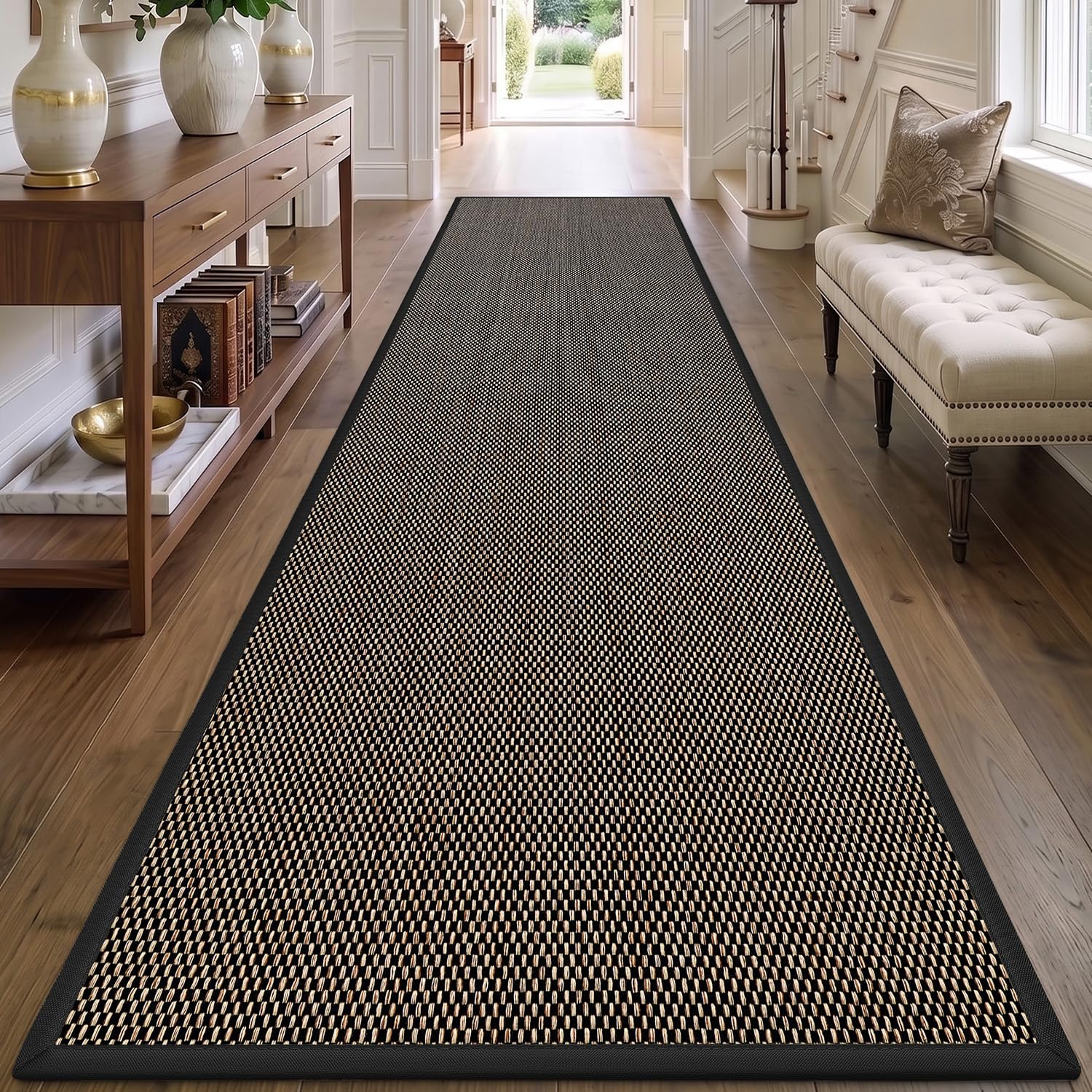 DEXI Runner Rug 80 x 300 cm, Non-slip Dirt Trapper Door Mat Inside with Rubber Backing, Low Profile Indoor Floor Mats for Hallway Entrance, Doorways, Porch, Black