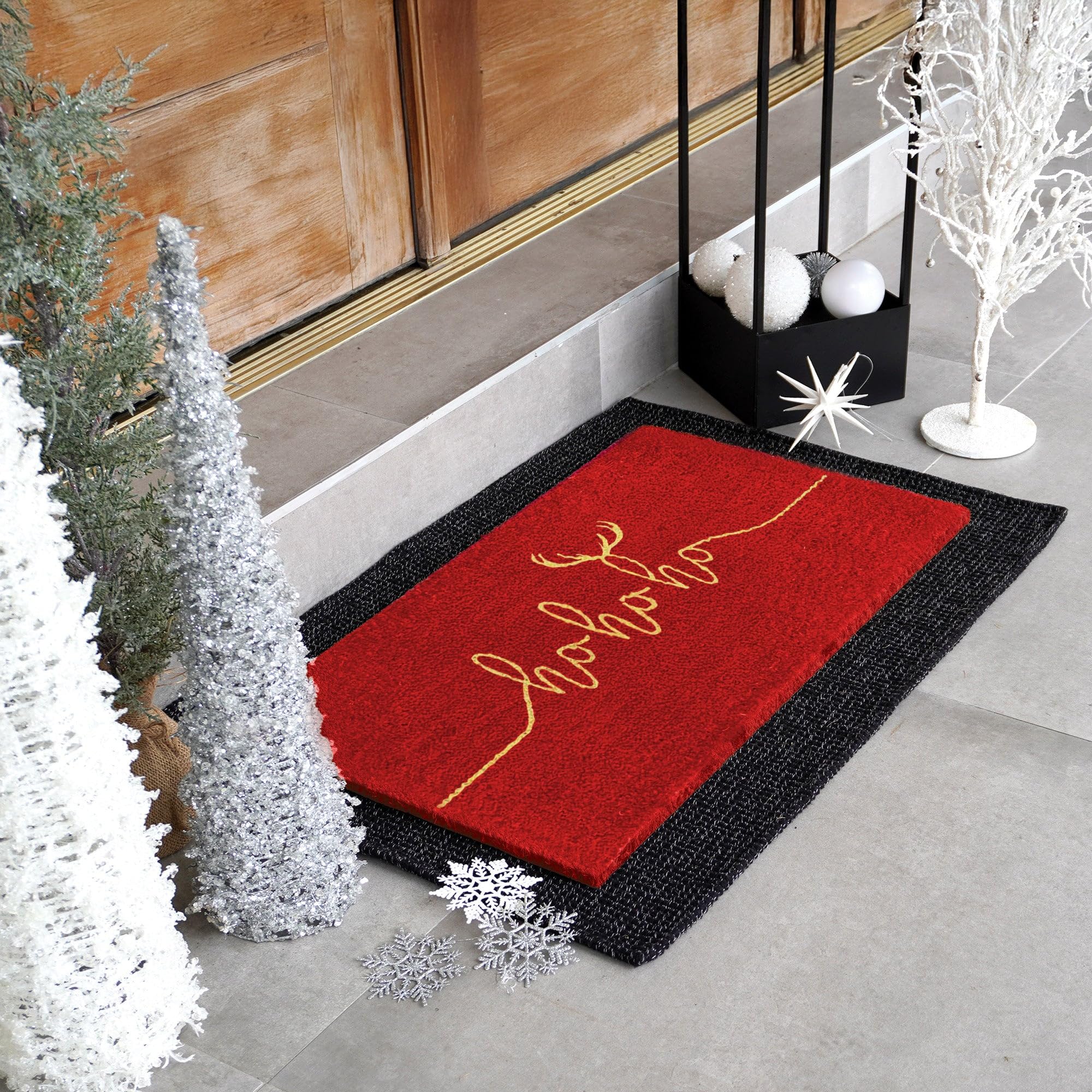 THEODORE MAGNUS Felpudo de Fibra de Coco Natural con Respaldo Antideslizante – 17 x 30 – para Exteriores/Interiores – Felpudo de Navidad – Navidad – Ho Ho Ho – COIR-1730-15-309