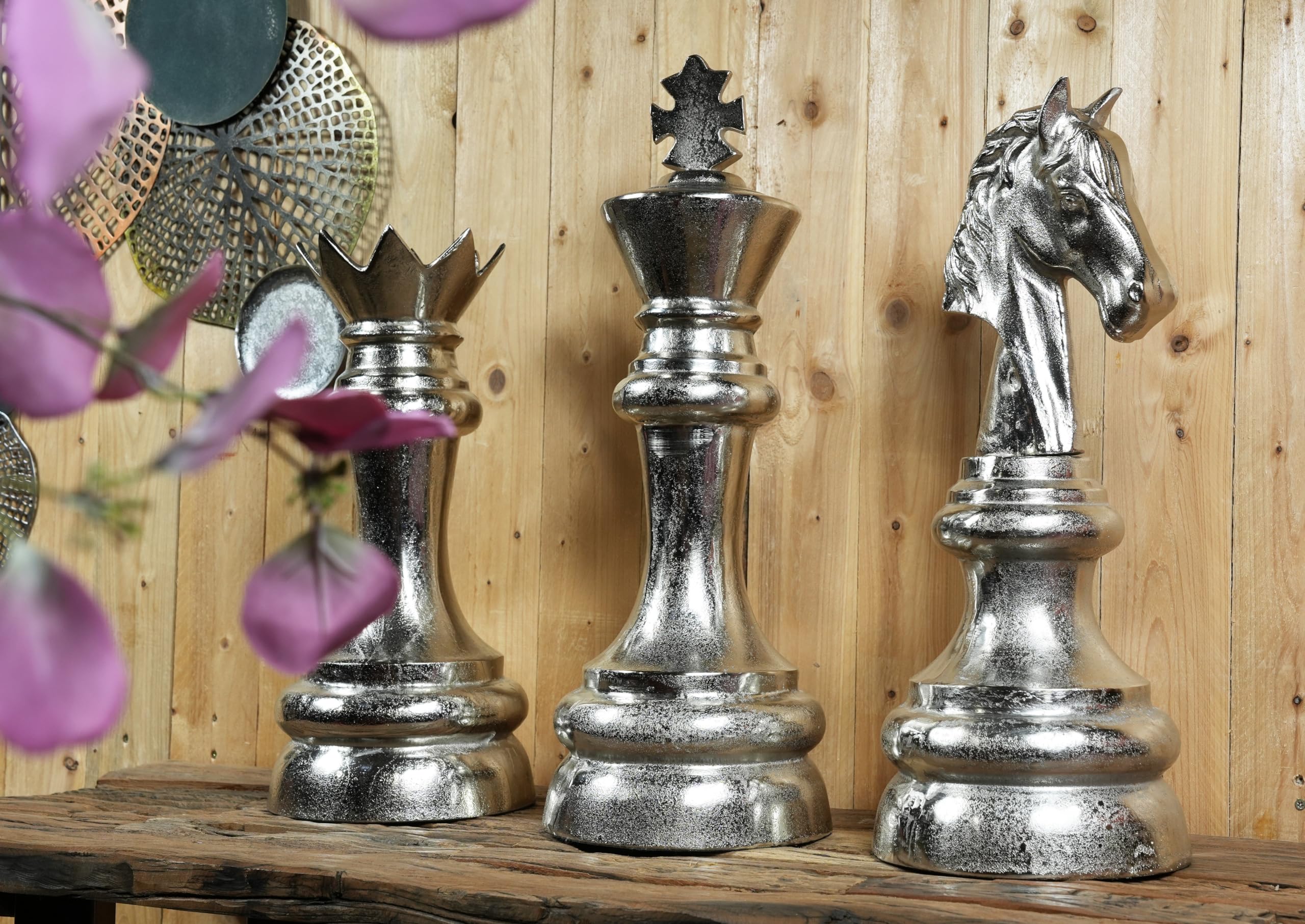 MichaelNoll Schachfigur XXL, König, Dame oder Springer, Schach Figur Schachspiel Deko Aluminium Silber, Dekoration für Wohnzimmer, Schlafzimmer oder Büro (König - MN-DE-5128)